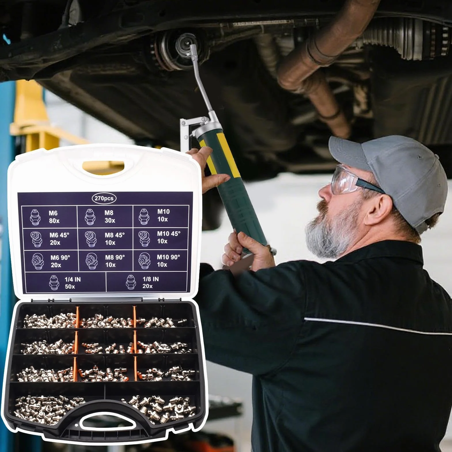 Surtido De Engrasadores Kit Galvanizado Industrial Cónico 270 Piezas Accesorios Lubricación Mecánica