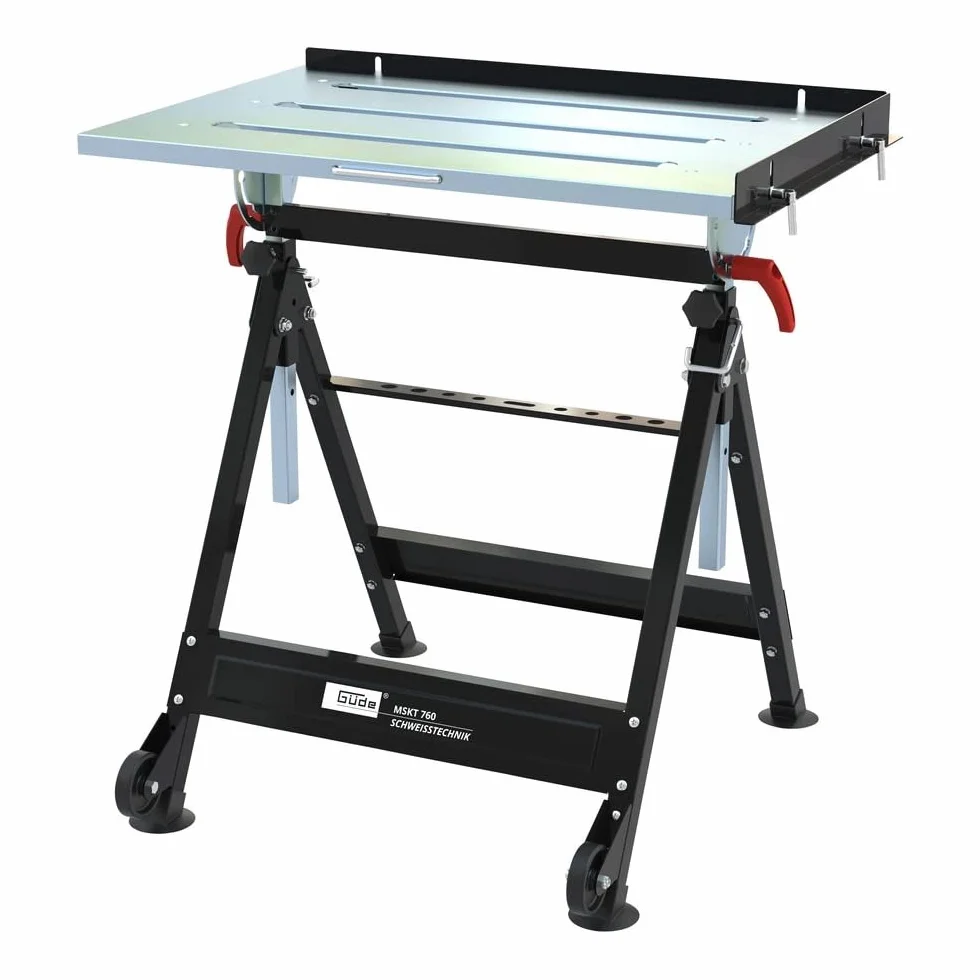 Güde MSKT 760 Mesa Plegable para Soldar Plataforma de Trabajo Galvanizada 76 x 51 cm 150 kg Altura Regulable 4 Posiciones Ruedas