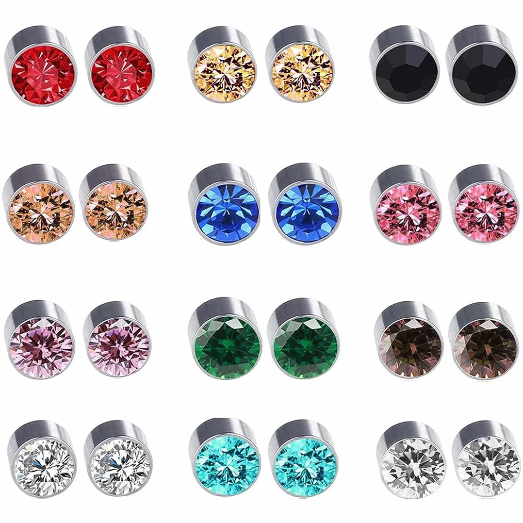 Pendientes magnéticos con cristales y diamantes de imitación (12 pares)