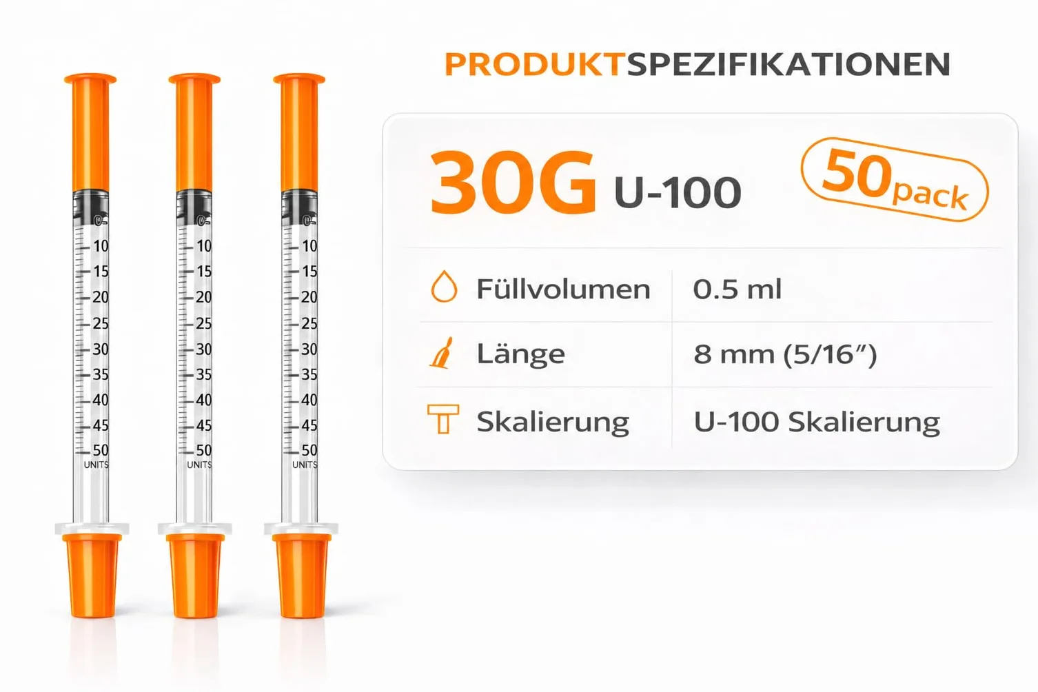 U100 50 tubos dosificadores de precisión 0,5 ml 30 g x 5/16 pulgadas (0,3 x 8 mm) para laboratorio