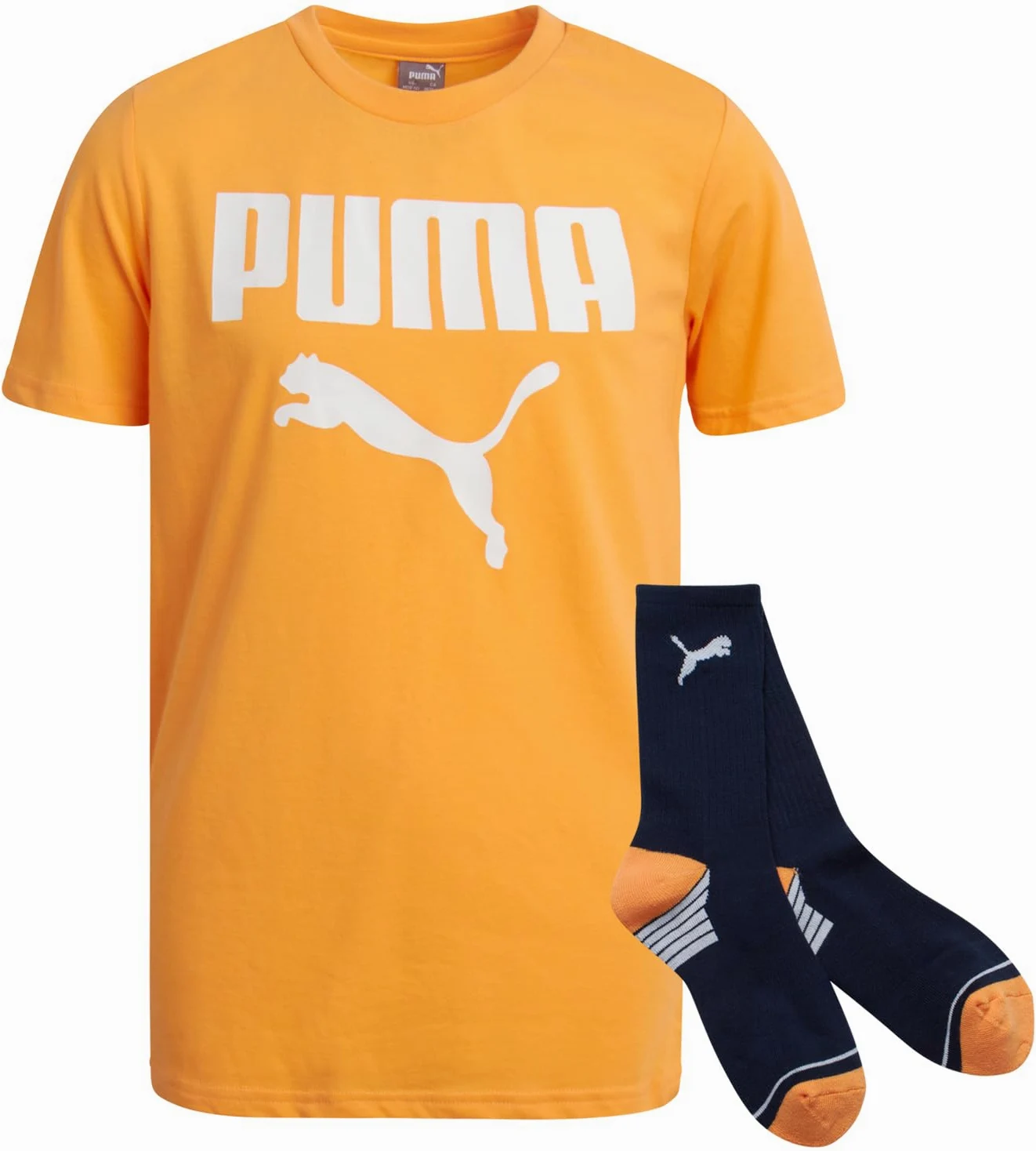 PUMA Camiseta para niños, 2 piezas, casual, cuello redondo, manga corta, atlética, gráfica, con calcetines a juego (S-XL)