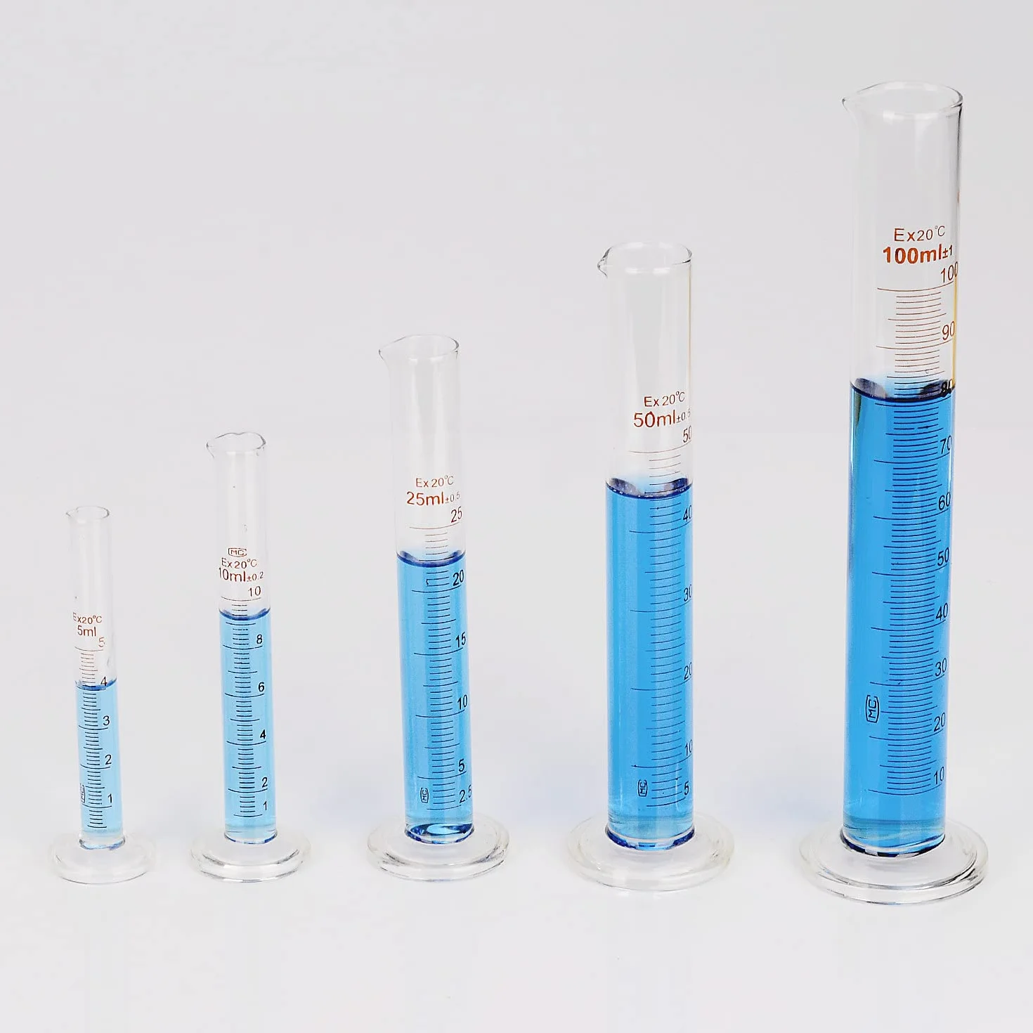 Labasics Juego de Probetas Graduadas 5 Pcs Cilindros Medición Vidrio Borosilicato 5 ml 10 ml 25 ml 50 ml 100 ml
