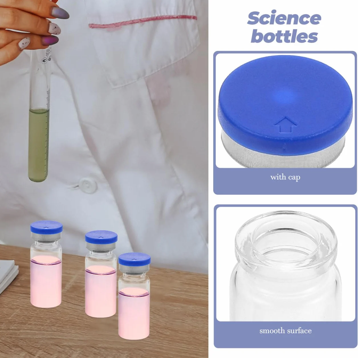 ULTECHNOVO Botellas Viales Transparentes de Vidrio 10ml 20 Piezas con Tapas Viales Vacías de Laboratorio
