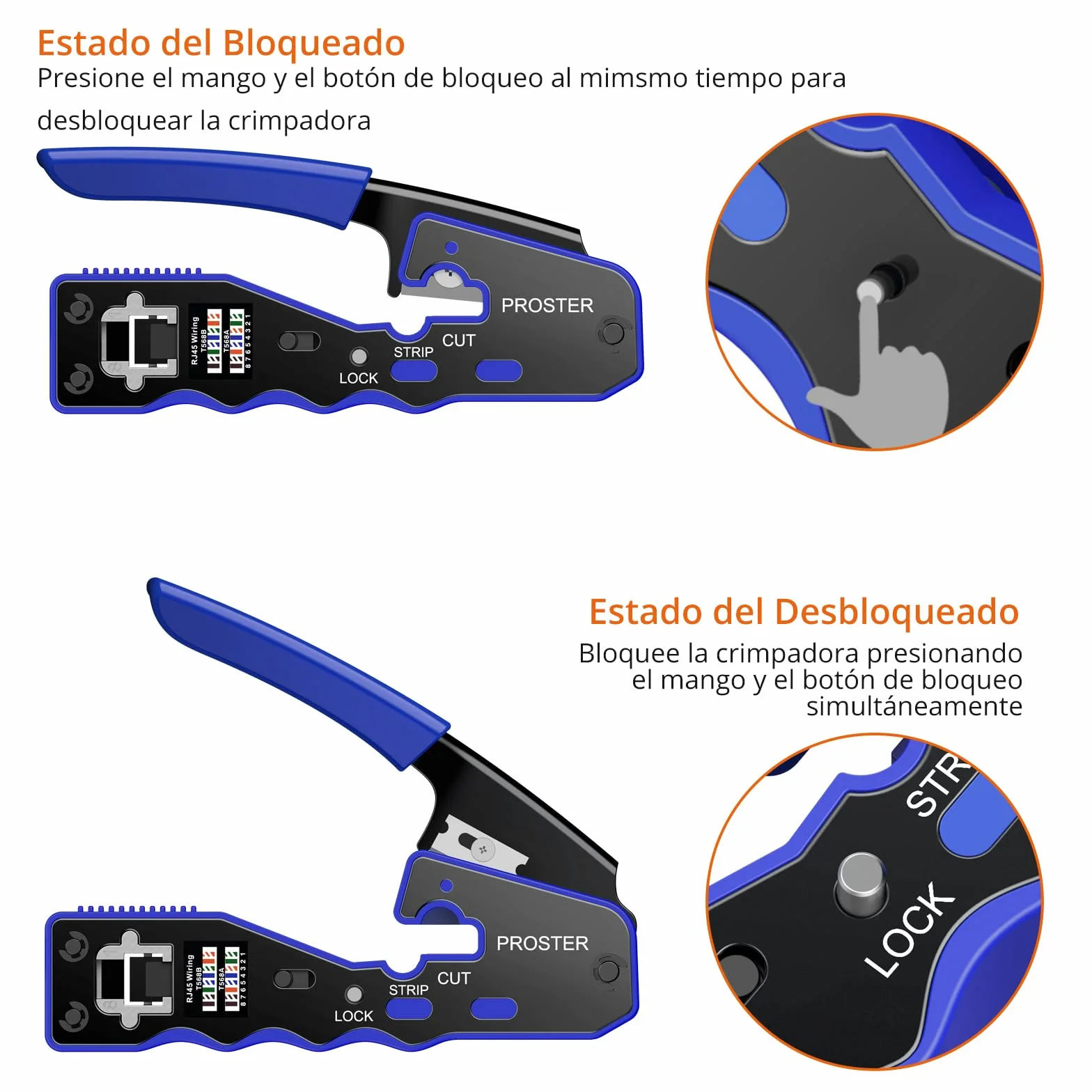 Proster Kit de Crimpadora RJ45 Cat6 Cat5 Cat5e Herramienta de Crimpado 8P8C para Cables Ethernet