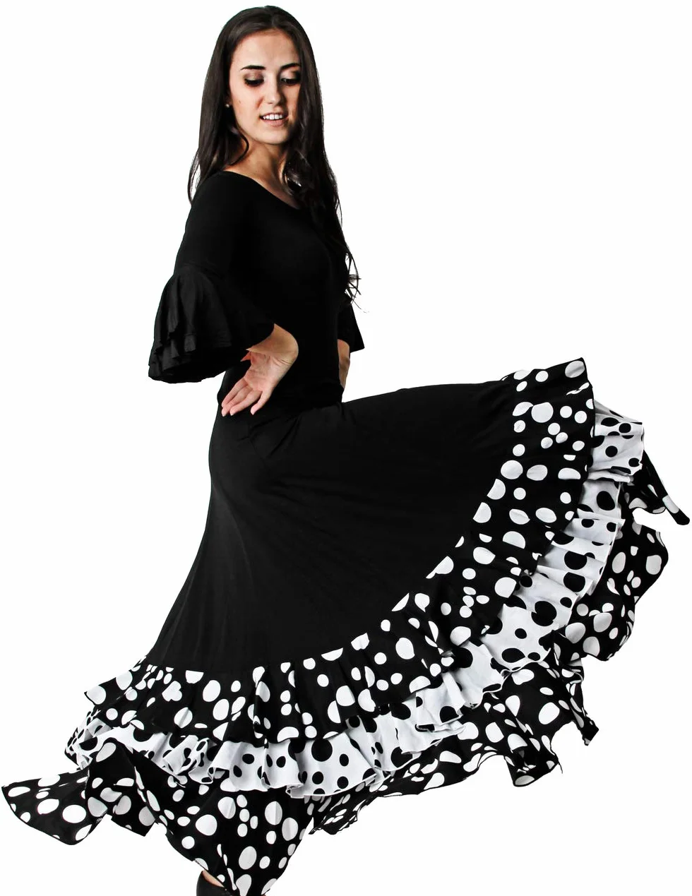 Gojoy shop- Falda Profesional de Lunares para Baile Danza Flamenco o Sevillanas para Mujer con 3 Volantes
