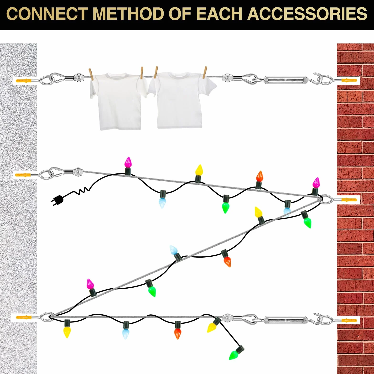 Cable de Cuerda de Acero Inoxidable 35m/2mm, M4 Tensores de Alambre Kit para Jardín Enrejado