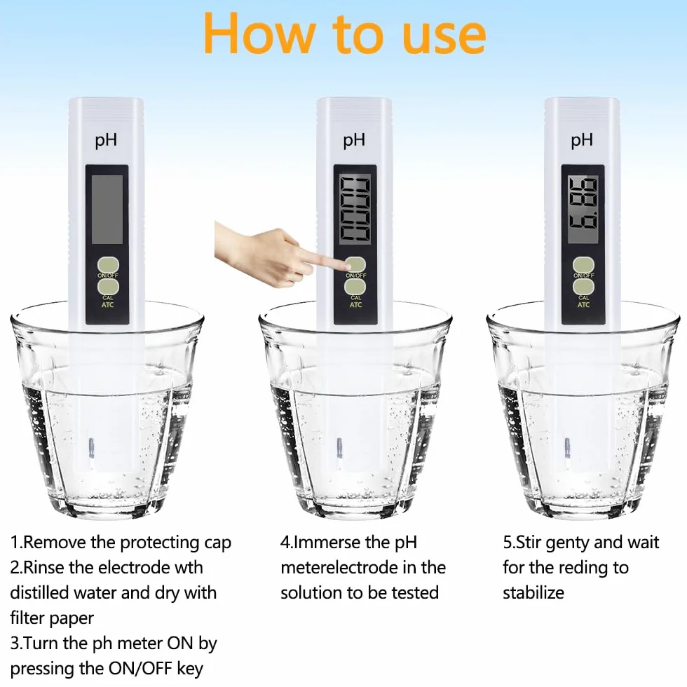 Medidor de pH Digital 0-14 para Agua, Piscina, Acuario, Hidroponía