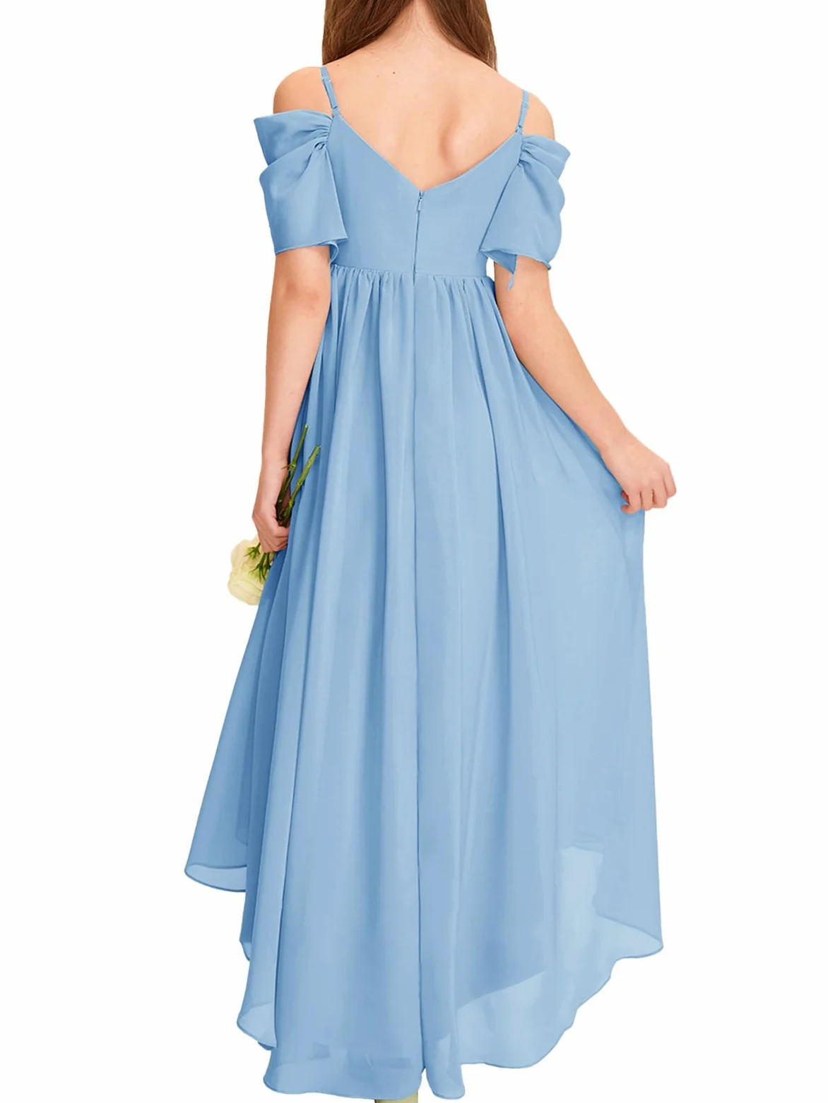Haloumoning Vestido de niña con hombros descubiertos con volantes, vestido de verano para niños, línea A, monocolor, elegante, vestido de fiesta, boda, cumpleaños, festivo