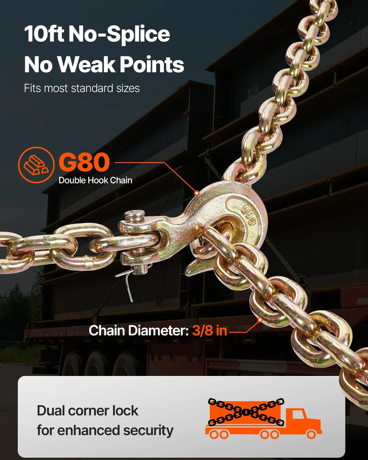 VEVOR Tensor de Trinquete con Cadenas G80 10mm x 3m Kit 8 Piezas Carga de Trabajo 4173 kg