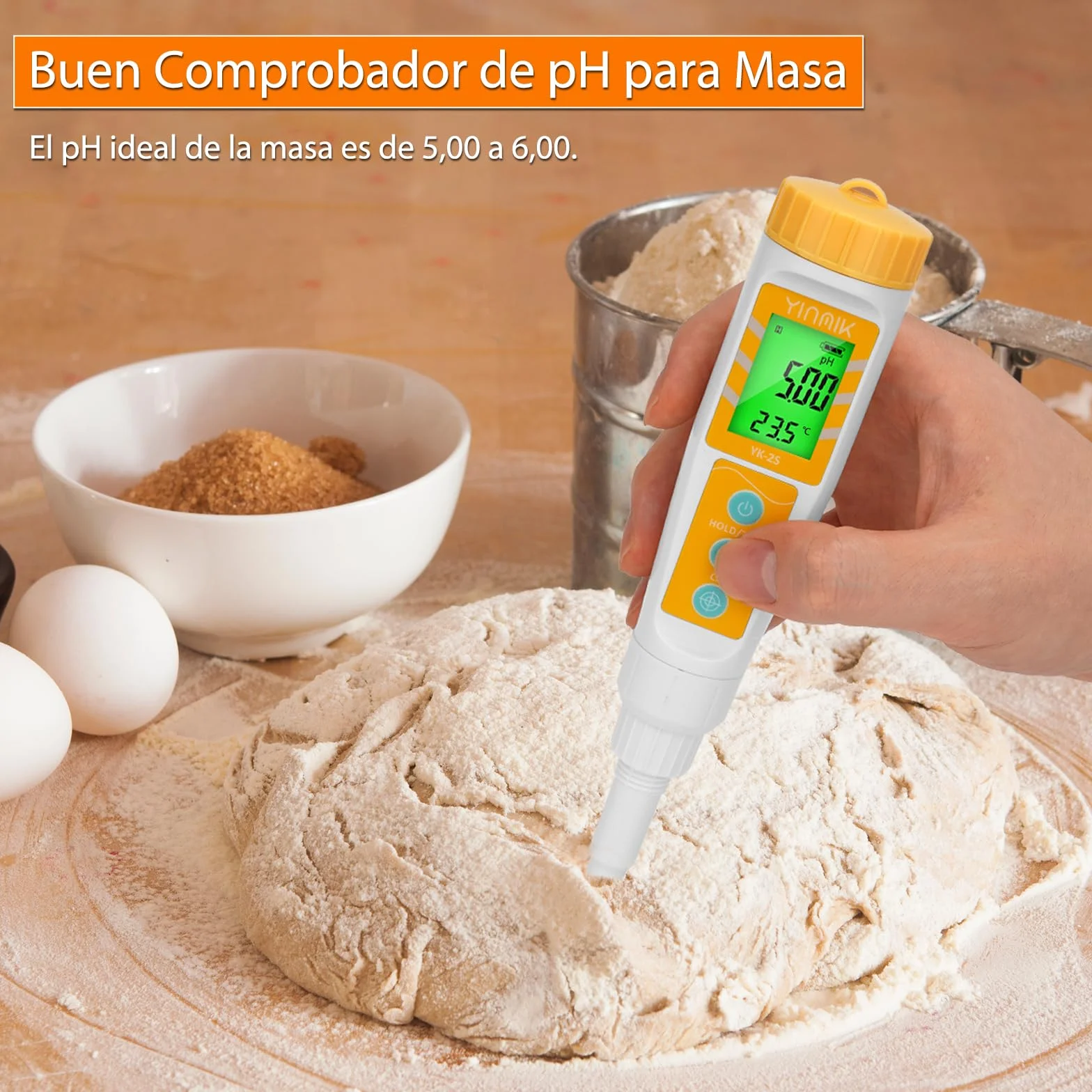 YINMIK Medidor de pH de Alimentos con Sonda Reemplazable, Probador Digital para Masa, Pan, Carne, Queso