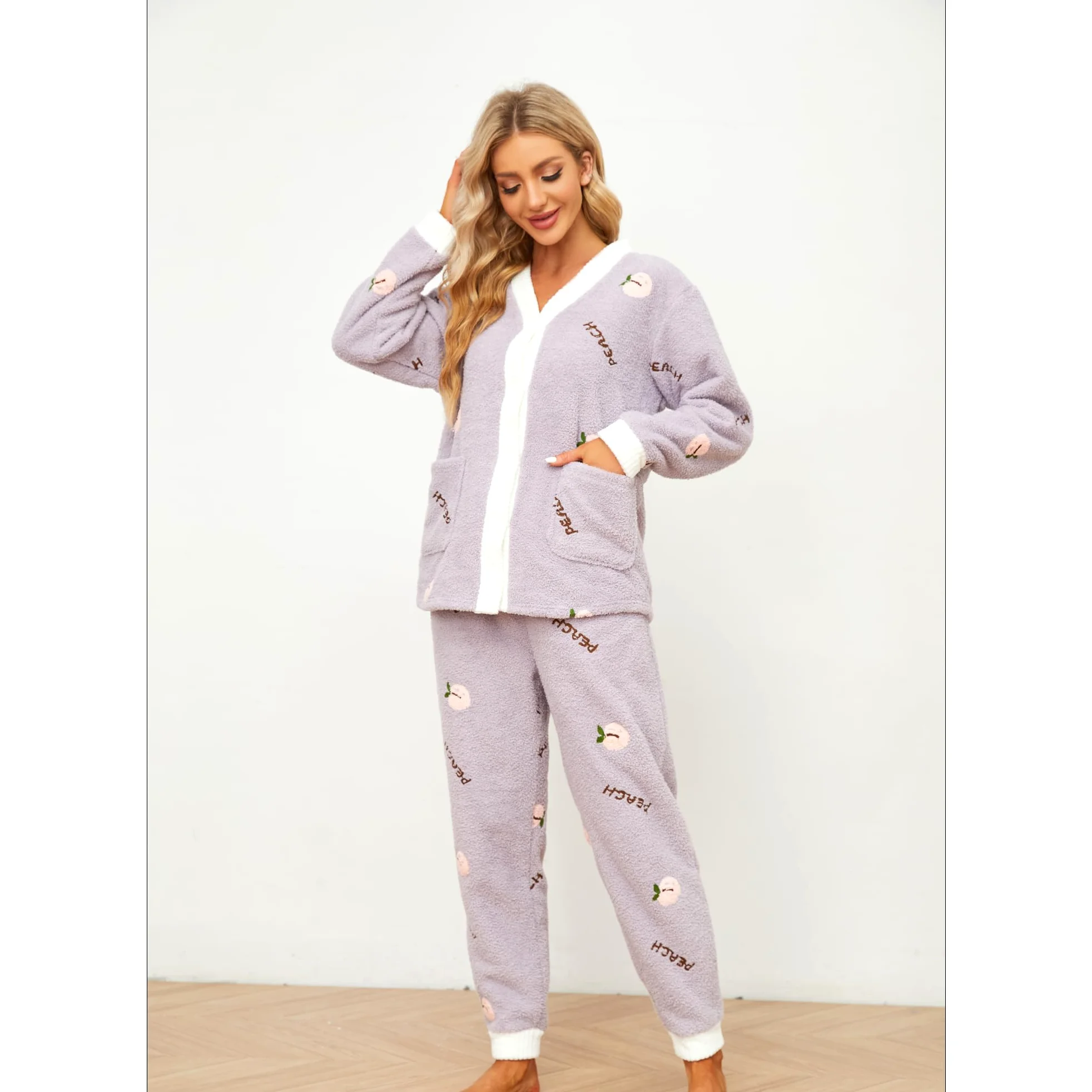 LYCY Conjunto de pijama para mujer, estampado floral, pijama suave para mujer, conjunto de pantalones cortos, conjunto de 2 piezas con botones de verano para mujer