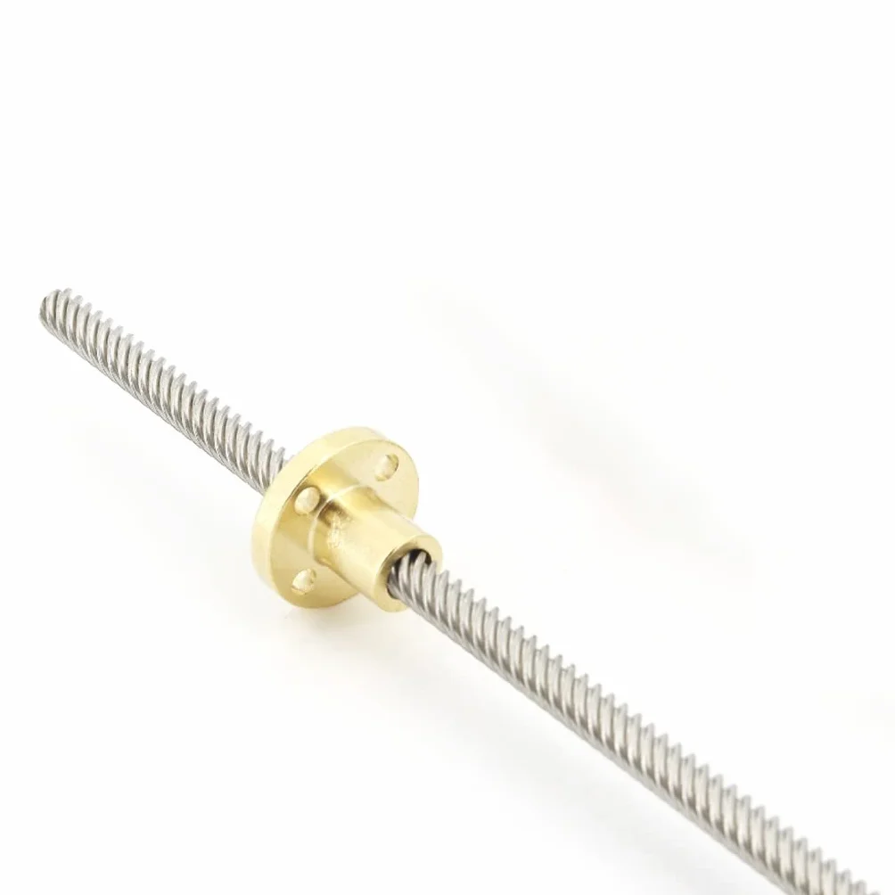 Husillo trapezoidal de acero inoxidable 304, 1 tornillo T6, longitud 180 mm, paso 2-12, con tuerca latón y varilla roscada