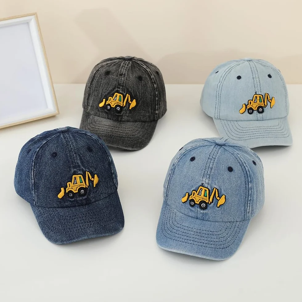 QKURT Gorra de Béisbol para Niños, Gorra de Playa de Verano con Protección Solar, Gorra Deportiva de Pescador Estilo Camionero con Estampado de Excavadora para Niños de 3 a 8 Años