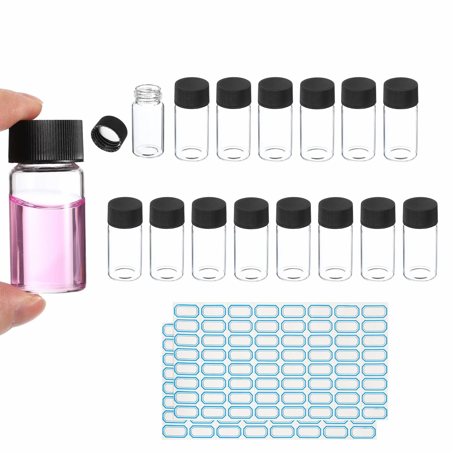 PATIKIL 20ml Viales de Vidrio Transparente, Pack de 15 con Tapón de Rosca a Prueba de Fugas para Laboratorio
