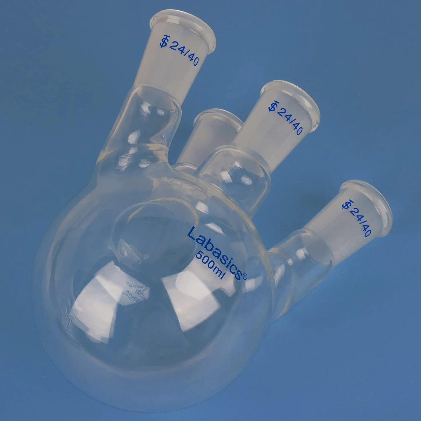 Labasics Matraz de Fondo Redondo 4 Cuellos, Vidrio Borosilicato Pared Gruesa, Junta 24/40, 500 ml