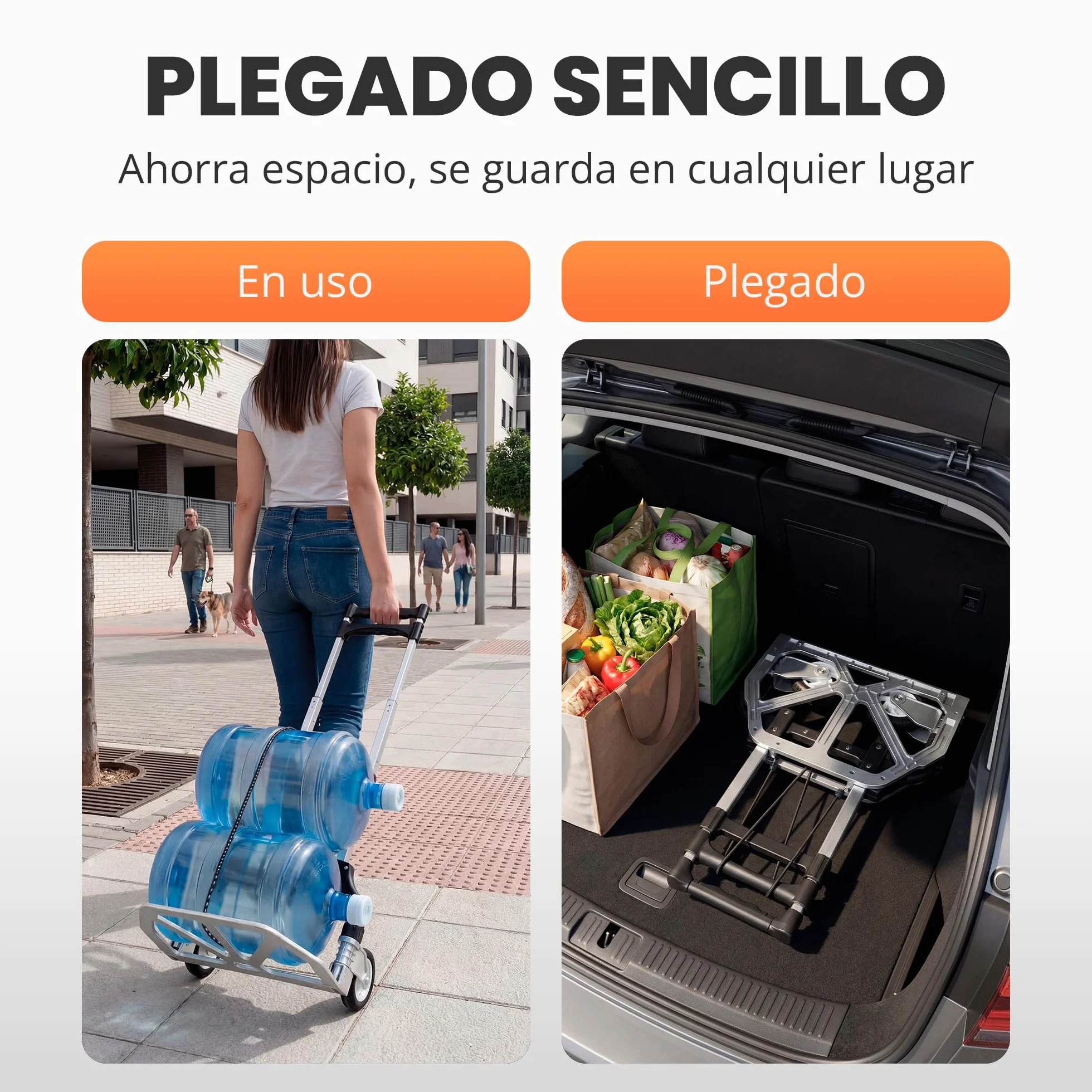 JUPPLIES Carretilla Plegable de Mano de Aluminio 75 kg 100x40cm Carro de Carga con Ruedas