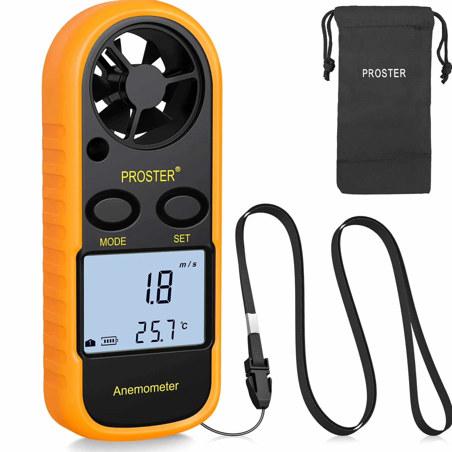 Proster Anemómetro Termómetro Digital de Pantalla LCD Medidor de Velocidad Viento Aire con Luz de Fondo