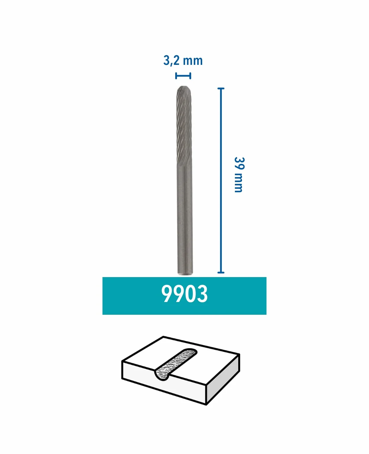 Dremel 9903 Fresa de carburo de tungsteno punta 3.2 mm accesorio punta cuadrada para herramienta rotativa