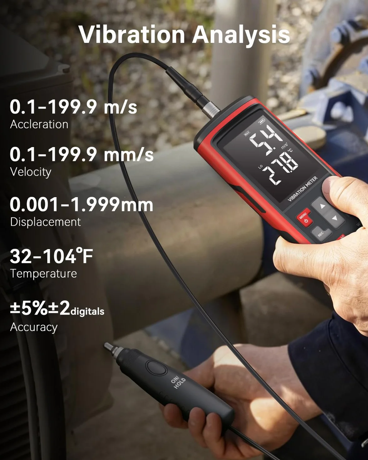 Vibrómetro Wintact WT633B, análisis de vibración mecánica, aceleración, velocidad, desplazamiento, temperatura