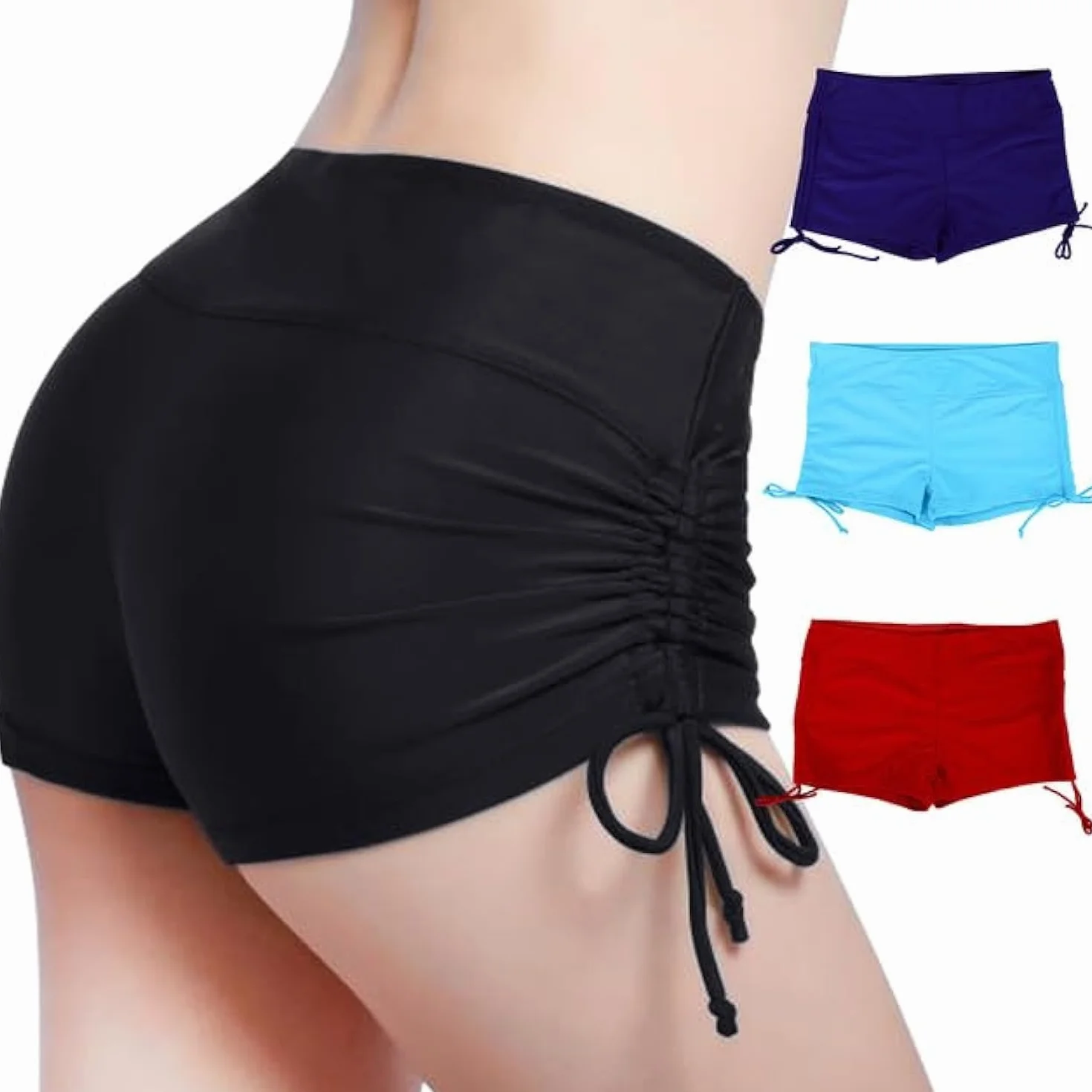 Pantalones cortos de natación para mujer, cintura alta, ajustables, fruncidos, con lazo lateral, pantalones cortos de traje de baño para mujeres y niñas