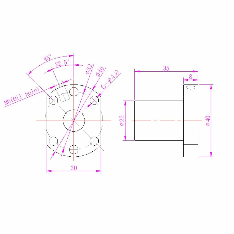 SFU1204 Tornillo de Bola Diámetro 12mm Paso 4mm Tuerca Simple para CNC