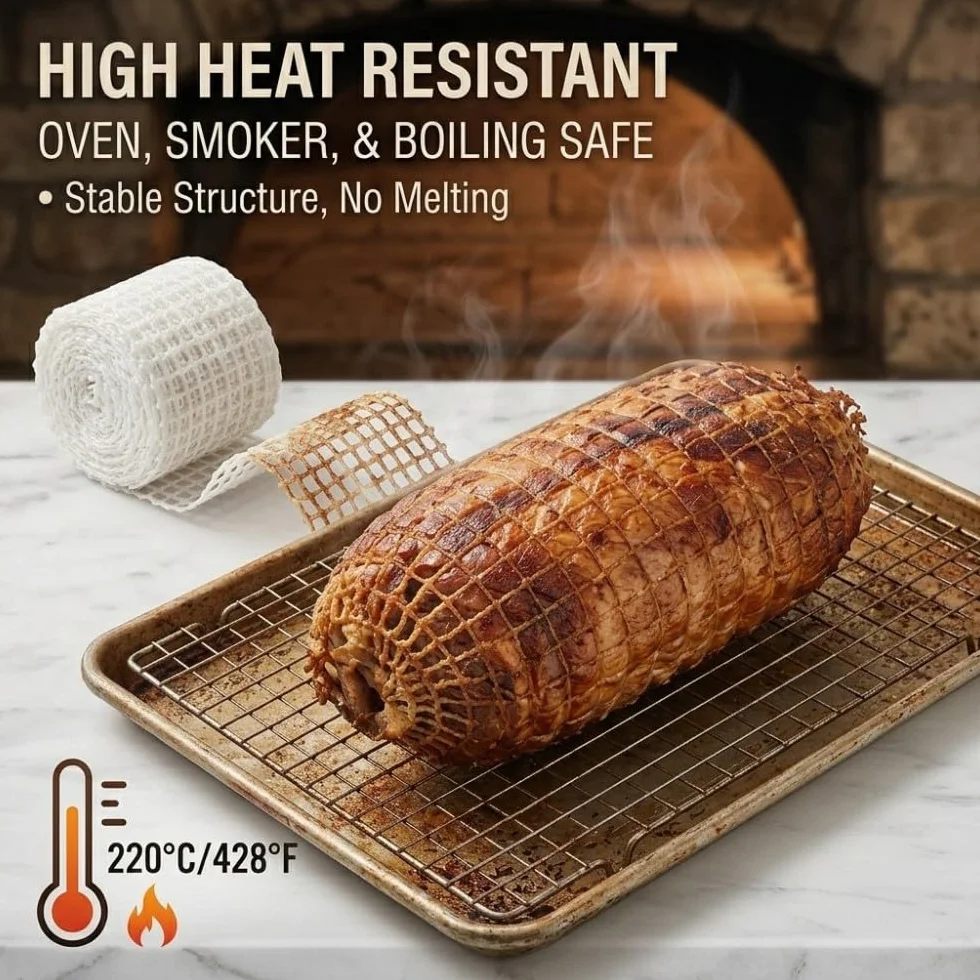 Rollo de Malla para Carne Elástica 2m 16 Huecos Red de Algodón para Asado Jamón Embutido Secado Ahumado Resistente al Calor