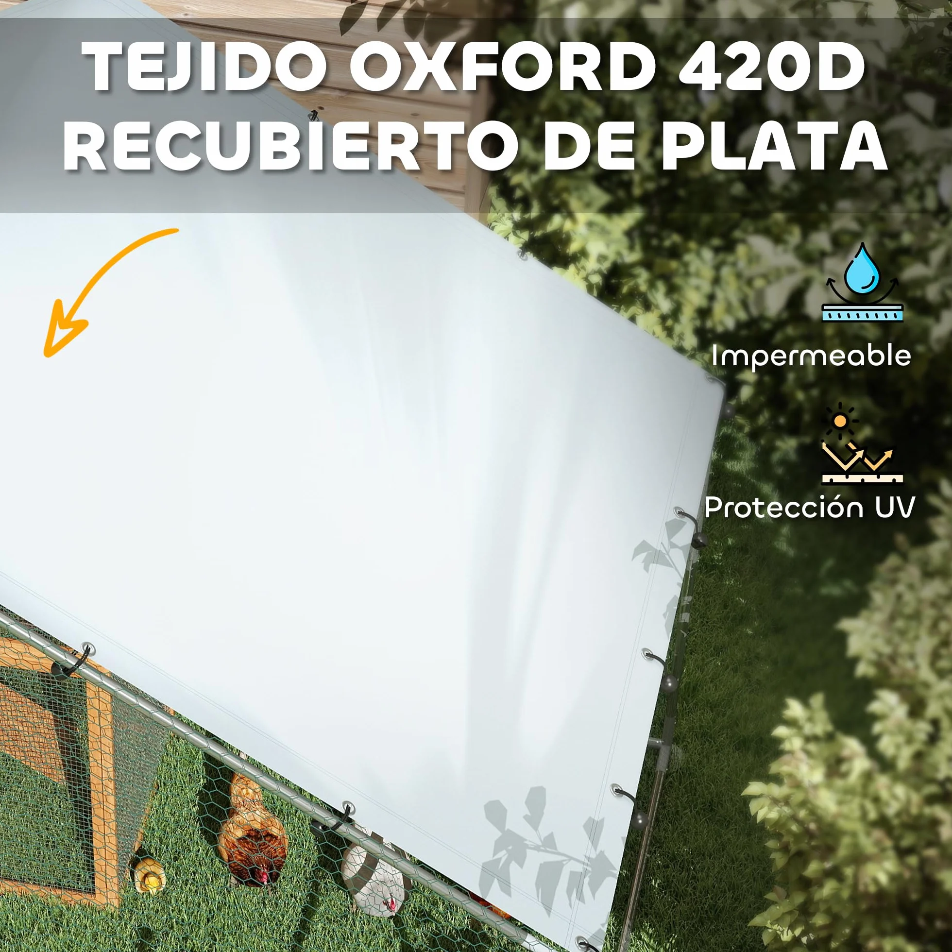 PawHut Gallinero Exterior Grande 3x3,4x1,9 m Acero Galvanizado Puerta Doble Cierre Cubierta Tela Oxford Anti-UV Impermeable para 10-15 Gallinas