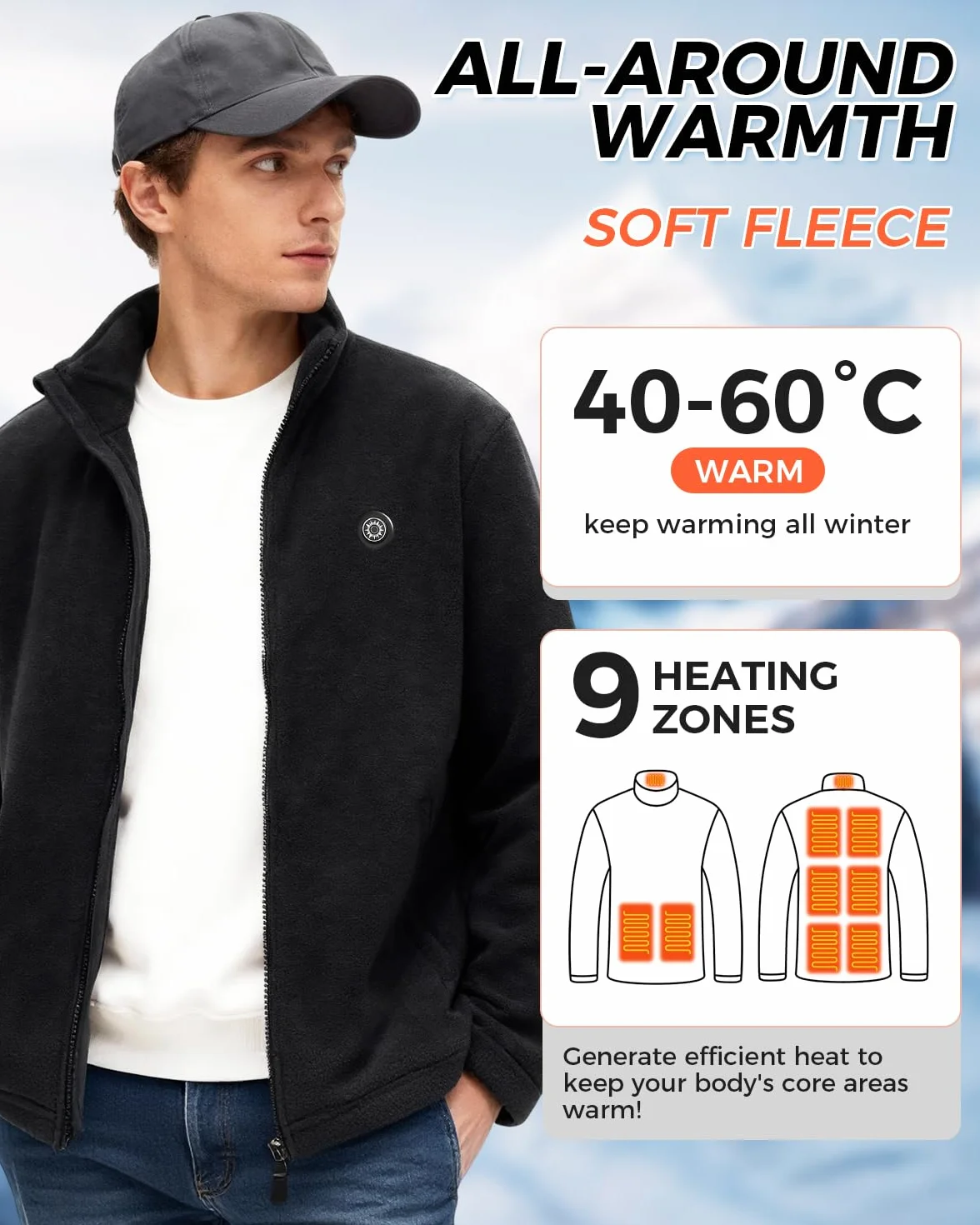 Chaleco Calefactable Hombre Mujer,Chaqueta Calefactable con Bateria 10000mAh,3 Temperaturas 9 Zonas de Calefacción,Electrico Chaleco Chaqueta Térmico Ropa Calefactables Inteligentes Para el Invierno