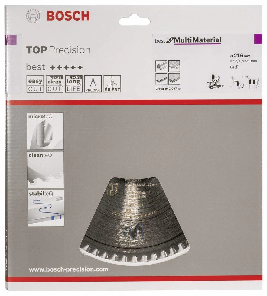Bosch Hoja de sierra circular Top Precision Best for Multi Material 216 x 30 x 2,3 mm 64