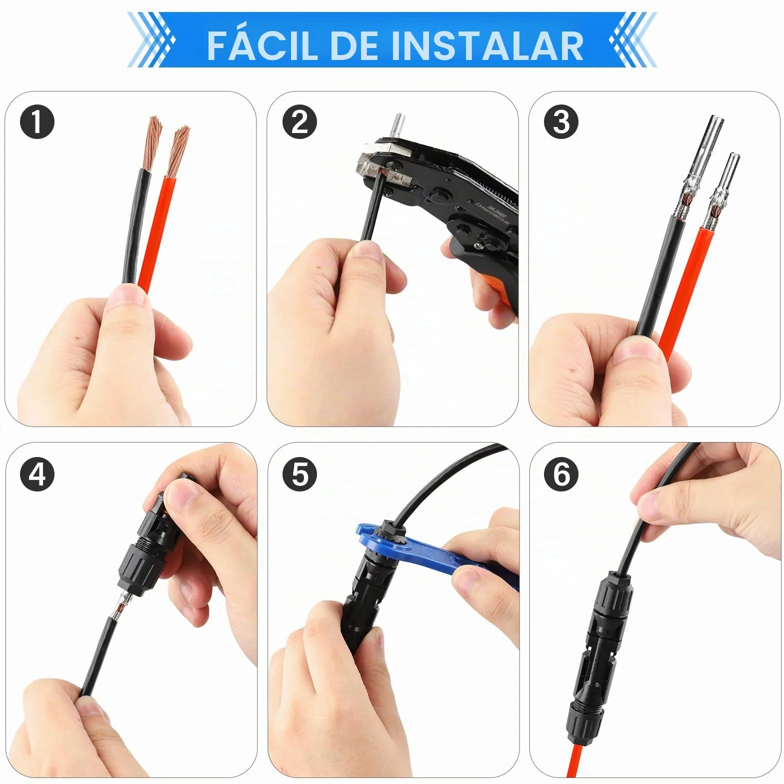 Juego de Herramientas de Crimpado Solar 2,5/4/6 mm², 12 pares Conectores Macho Hembra, Alicate de Engaste