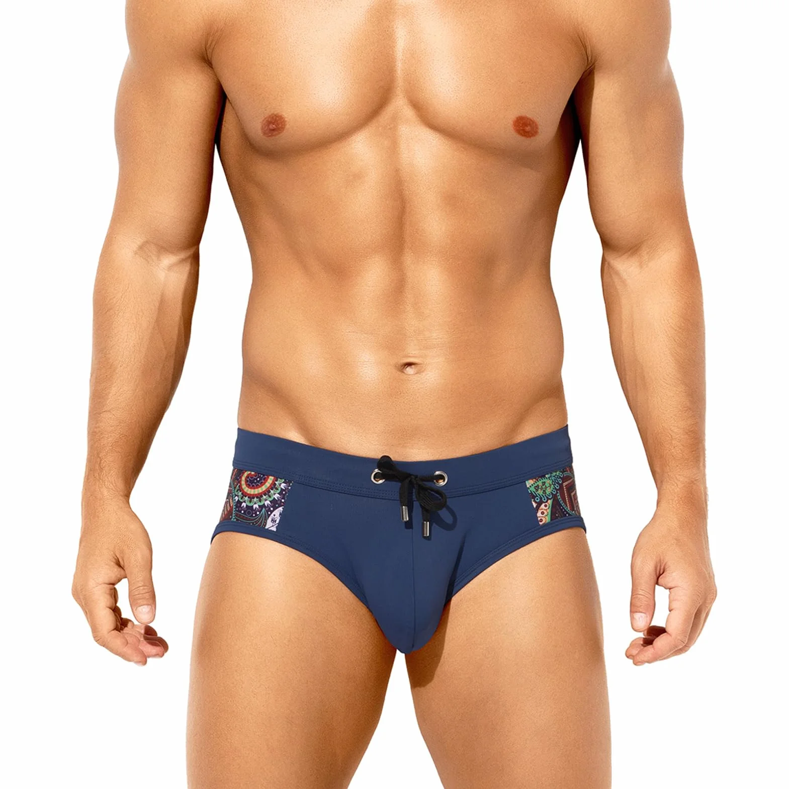 Casey Kevin Slips de Natación para Hombre Bañador Slip de Patchwork Ajustable Drawstring Swimming Calzoncillos Secado Rápido