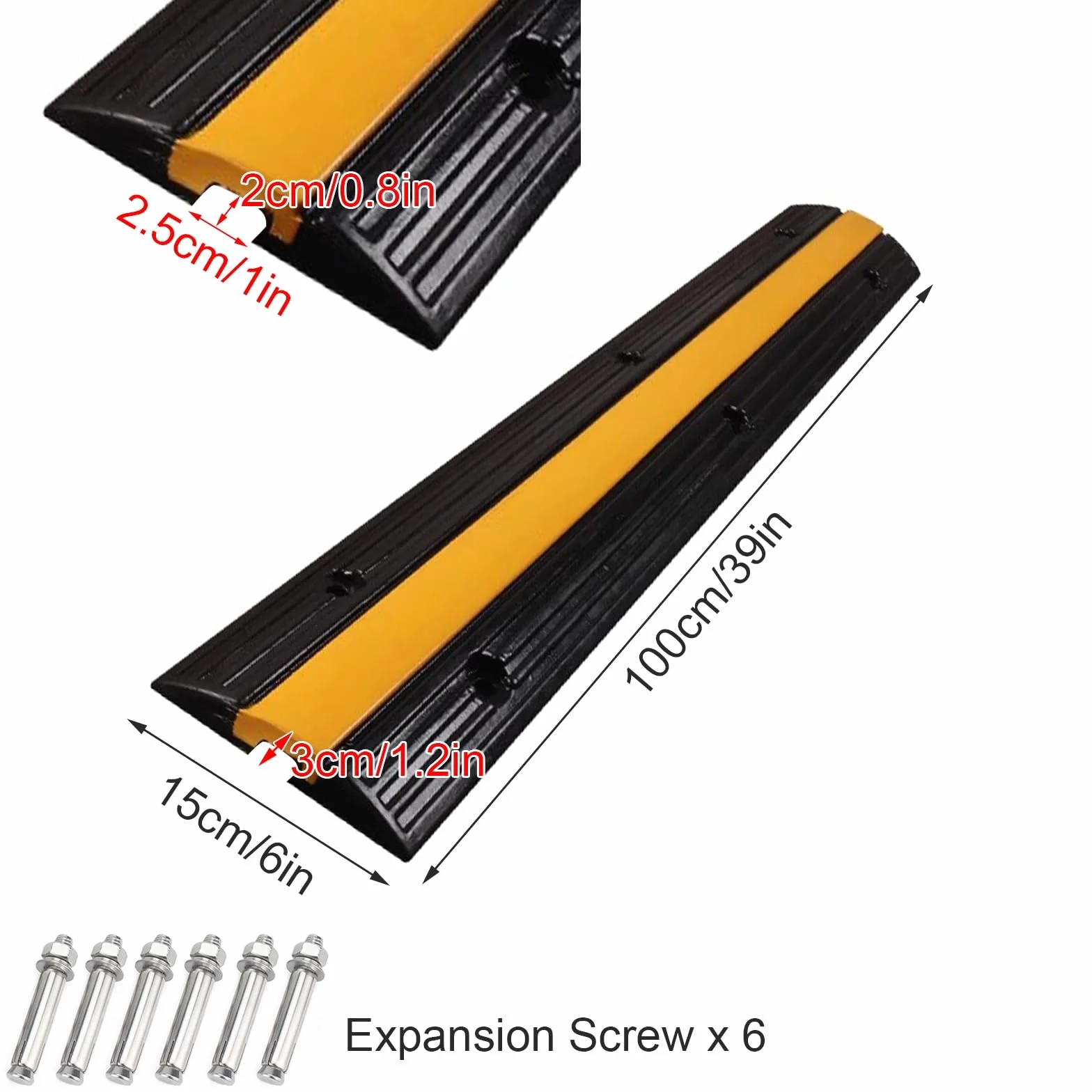 Reductor de Velocidad Vial de Goma 100cm, Canaleta Cables Suelo, Badenes para Garaje, Carga Máxima 20t