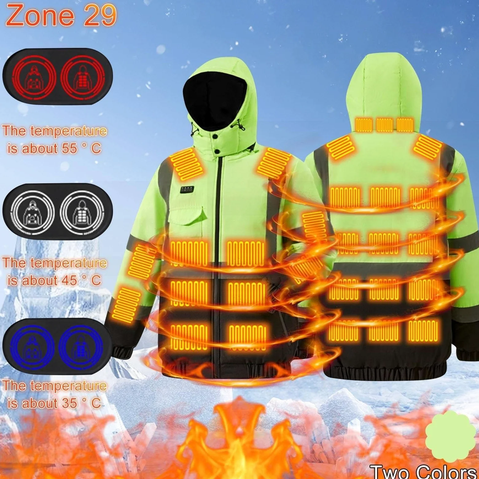 Sudadera Con Capucha De Seguridad Alta Visibilidad, Chaqueta Térmica Para Hombre Y Mujer, Chaqueta Calefactable Alta Visibilidad, Abrigo Con Capucha Con Calefacción USB, 29 Zonas De Calor(L)
