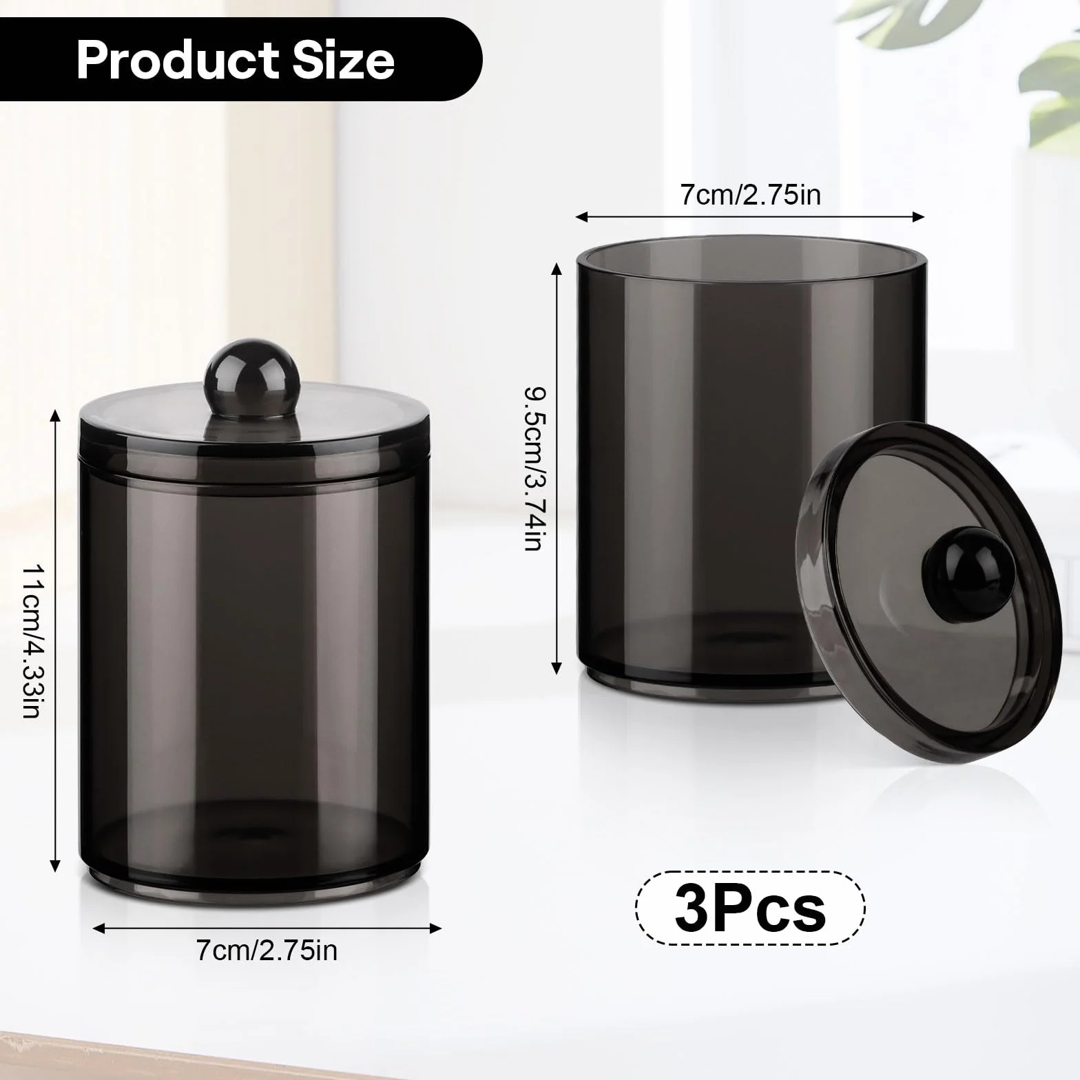 Organizador de Bastoncillos con Tapa, Caja Negro Transparente 3 Piezas para Hilo Dental, Algodón Cosmético