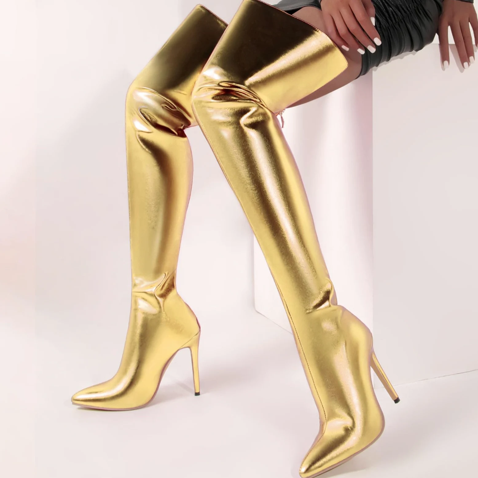 Botas de mujer con puntera ancha, botas altas hasta la rodilla para mujer, cómodas, ligeras, botas altas con tacón a prueba de viento, botas de montar para mujer antideslizantes para otoño e