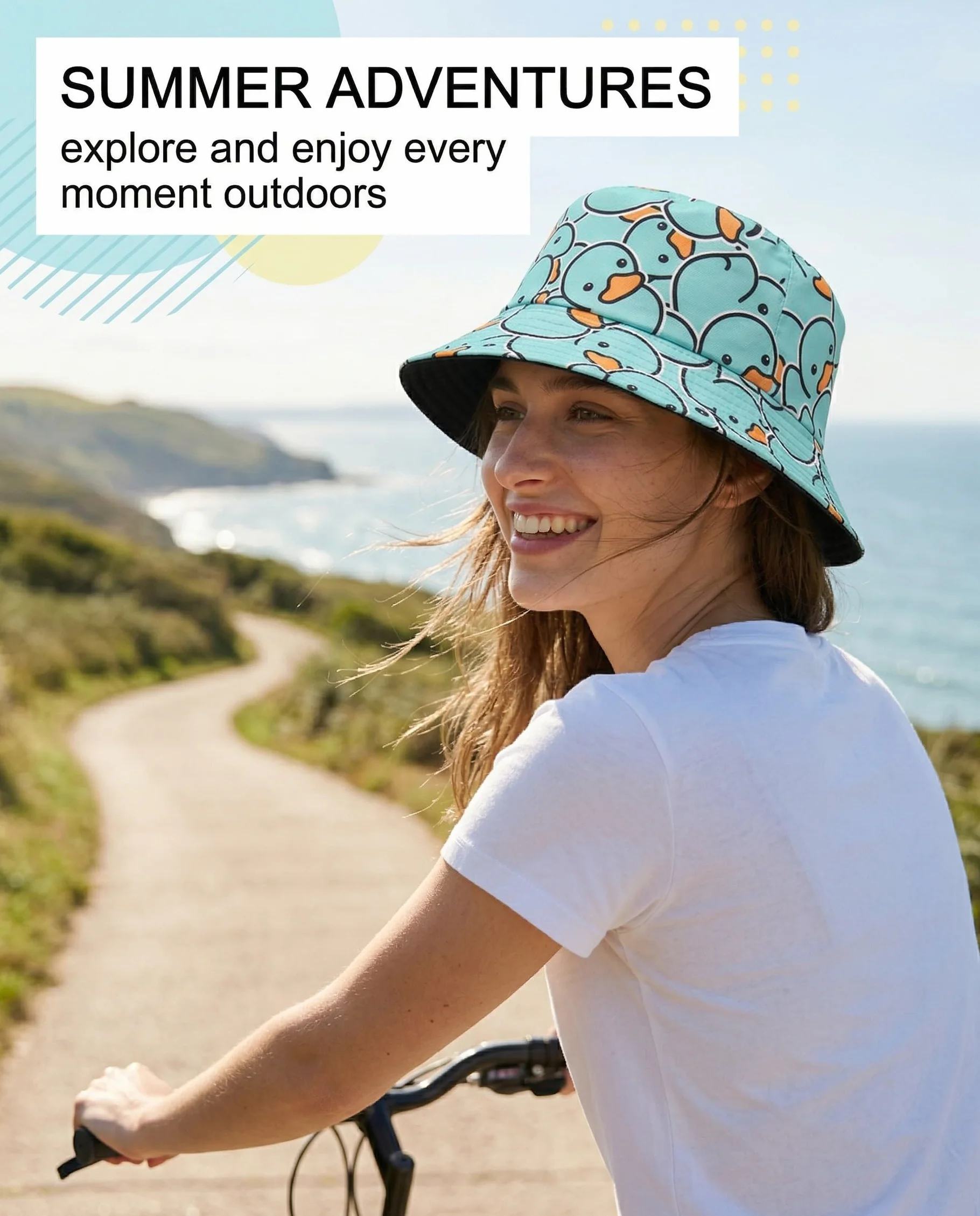 Sombrero Divertido para el Sol de Verano, Gorro de Pescador Reversible con Ala Ancha, Diseño de Pato Amarillo para Niños y Adultos, Unisex (Amarillo)