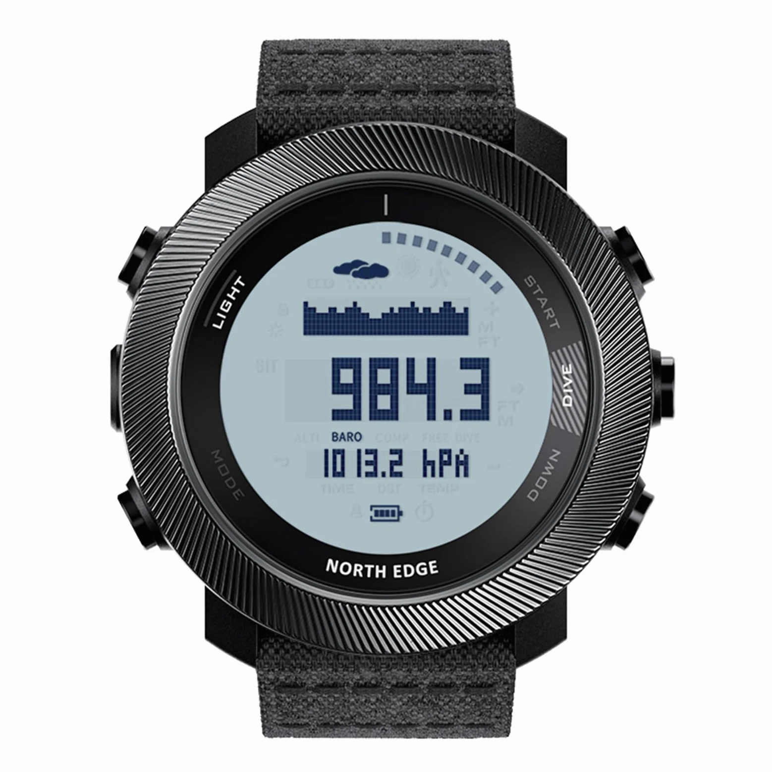 NORTH EDGE Apache-D Reloj de apnea para Hombre, 50 m, Recargable | 10 ATM de resistencia al agua, brújula digital, altímetro, barómetro, temperatura del agua y registro de inmersiones