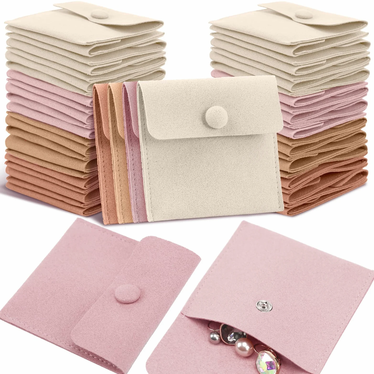 Bonuci Bolsa de microfibra para joyas, 8 x 8 cm, bolsa de embalaje de joyería, bolsa de regalo pequeña de lujo, botón a presión con divisor, bolsa de microfibra para embalaje de pulseras y collares