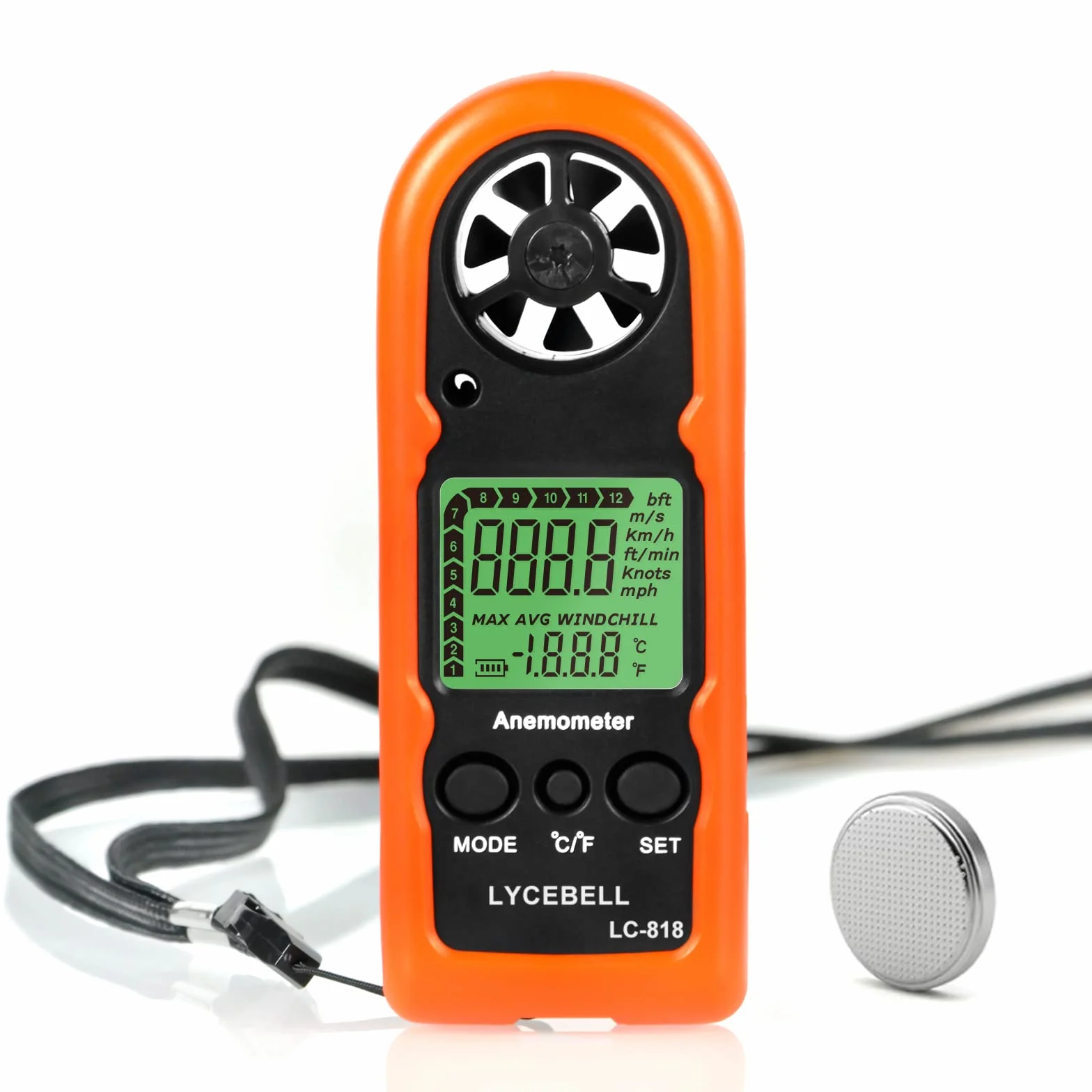 Anemómetro Digital de Mano LC-818 Portátil Medición Velocidad del Viento Temperatura