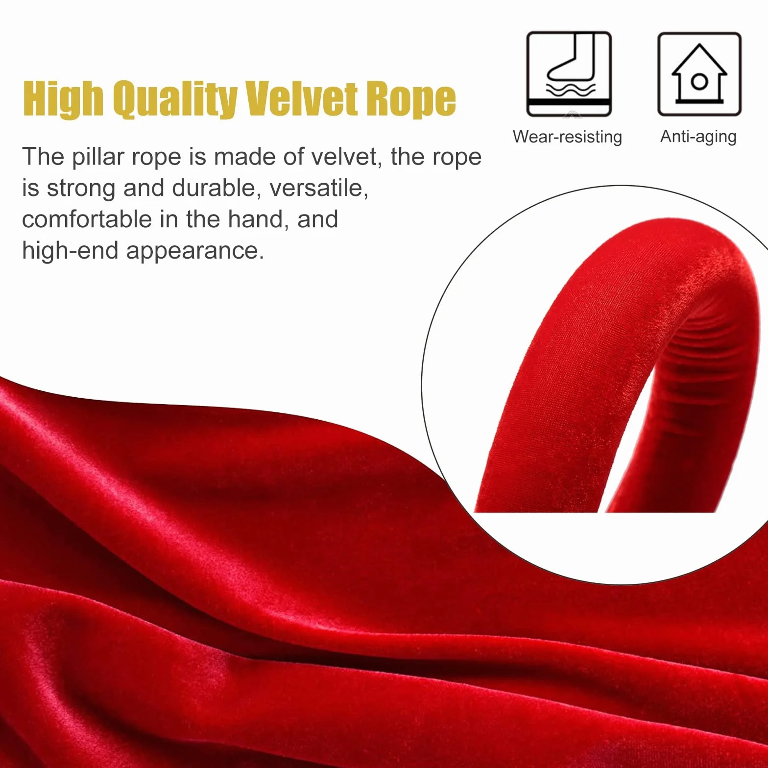 Stanchion Rope Crowd Control Queue Barrier 2 Pcs Red Safety Barrier Ropes 3-16.4ft Length for Exhibition