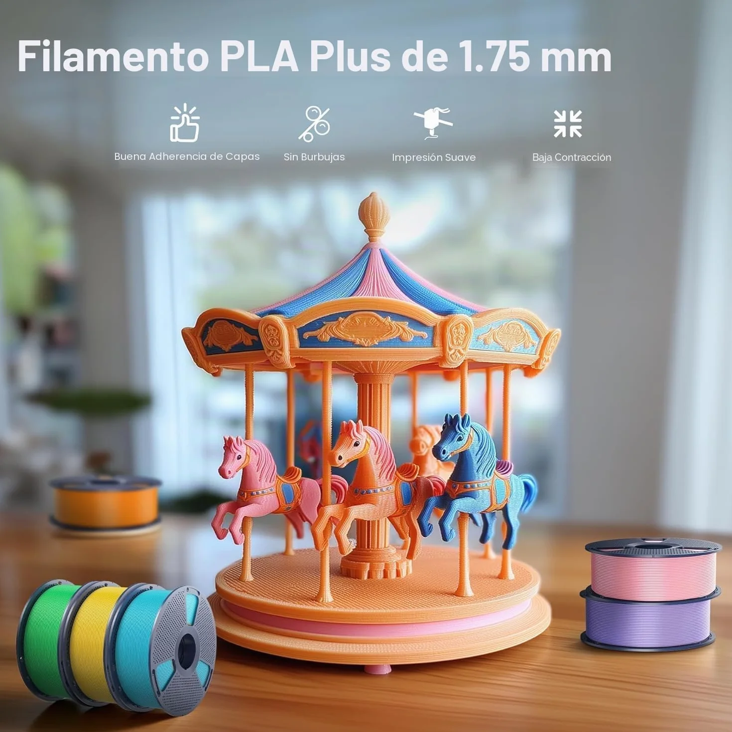 SUNLU Filamento PLA+ 1.75 mm 1KG Negro Precisión dimensional +/- 0.02mm