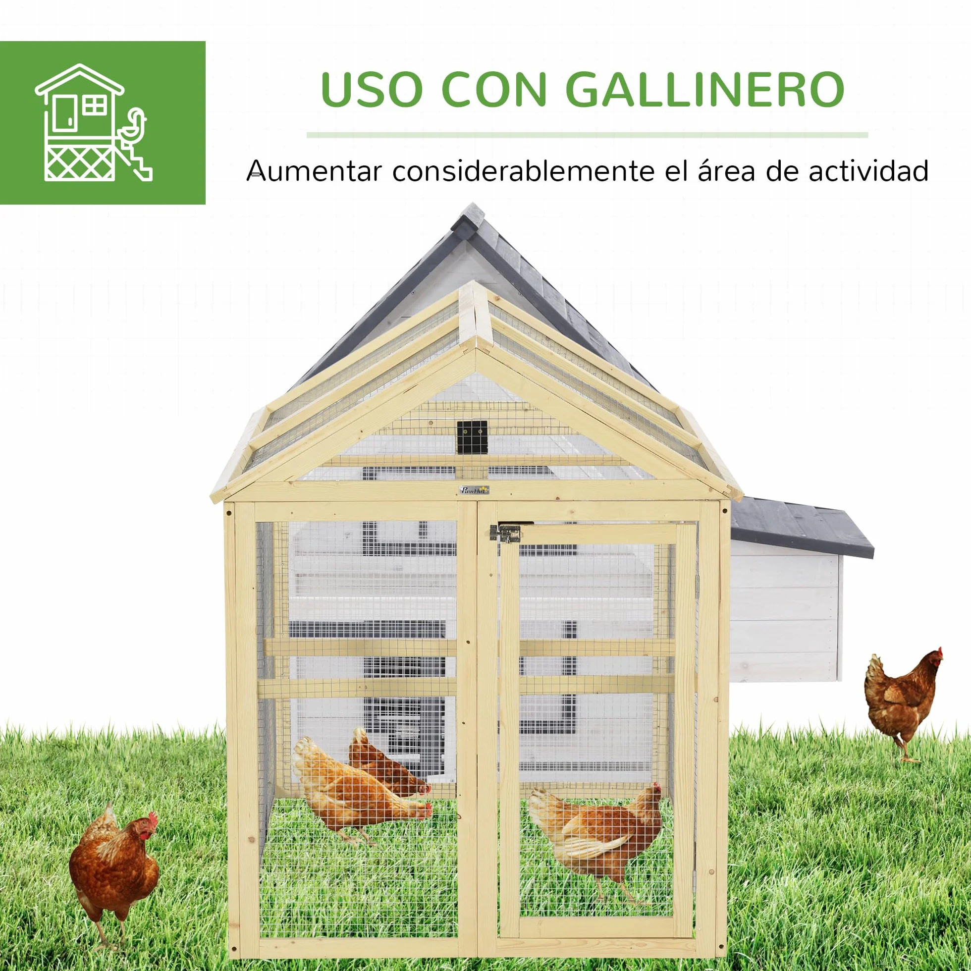PawHut Gallinero Exterior Madera 140x88,5x106 cm 1-3 Gallinas 3 Perchas 2 Puertas Cierre