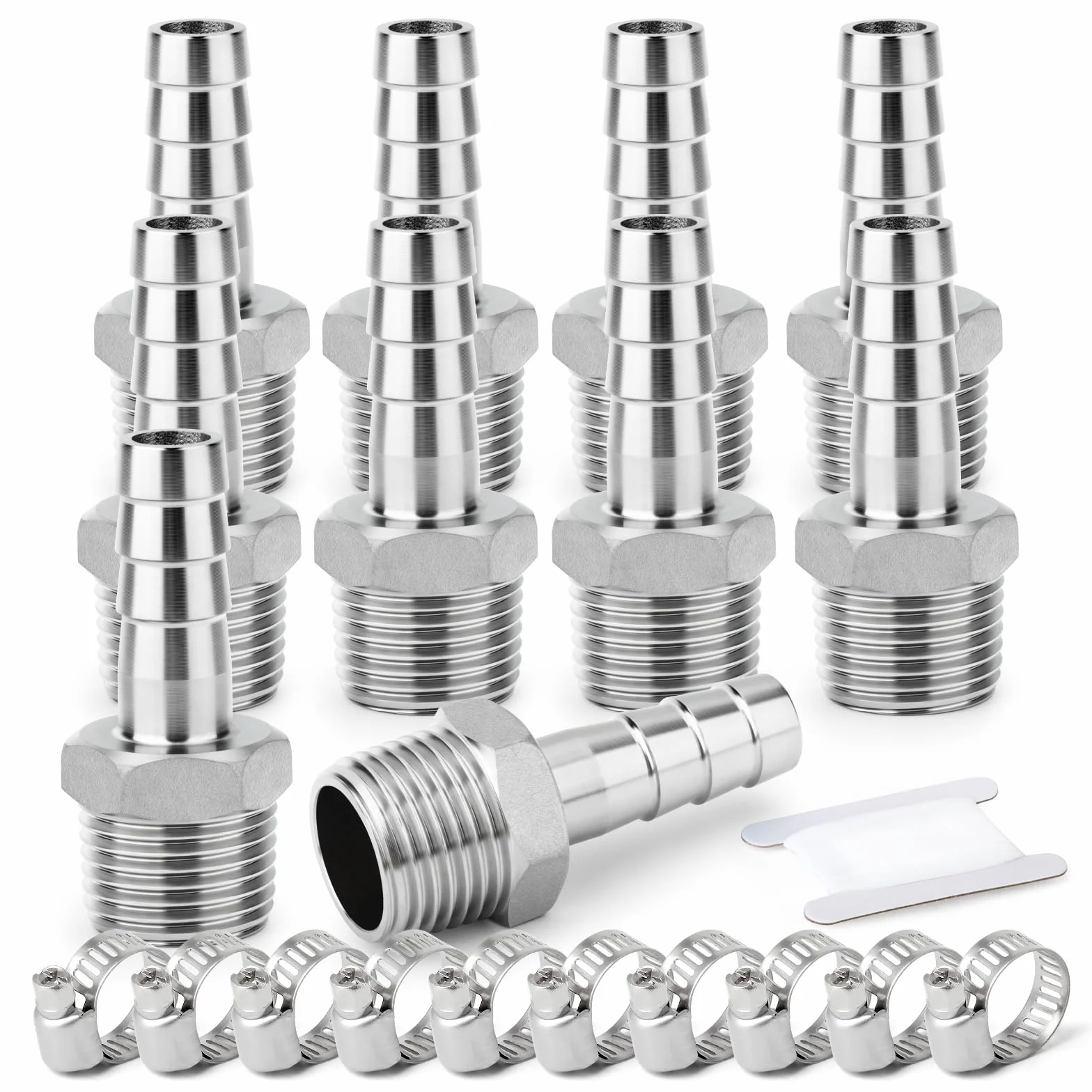 Racores de acero inoxidable 304 con espiga, 10 mm a rosca macho BSP de 3/8", conectores de compresión para agua, combustible, aire