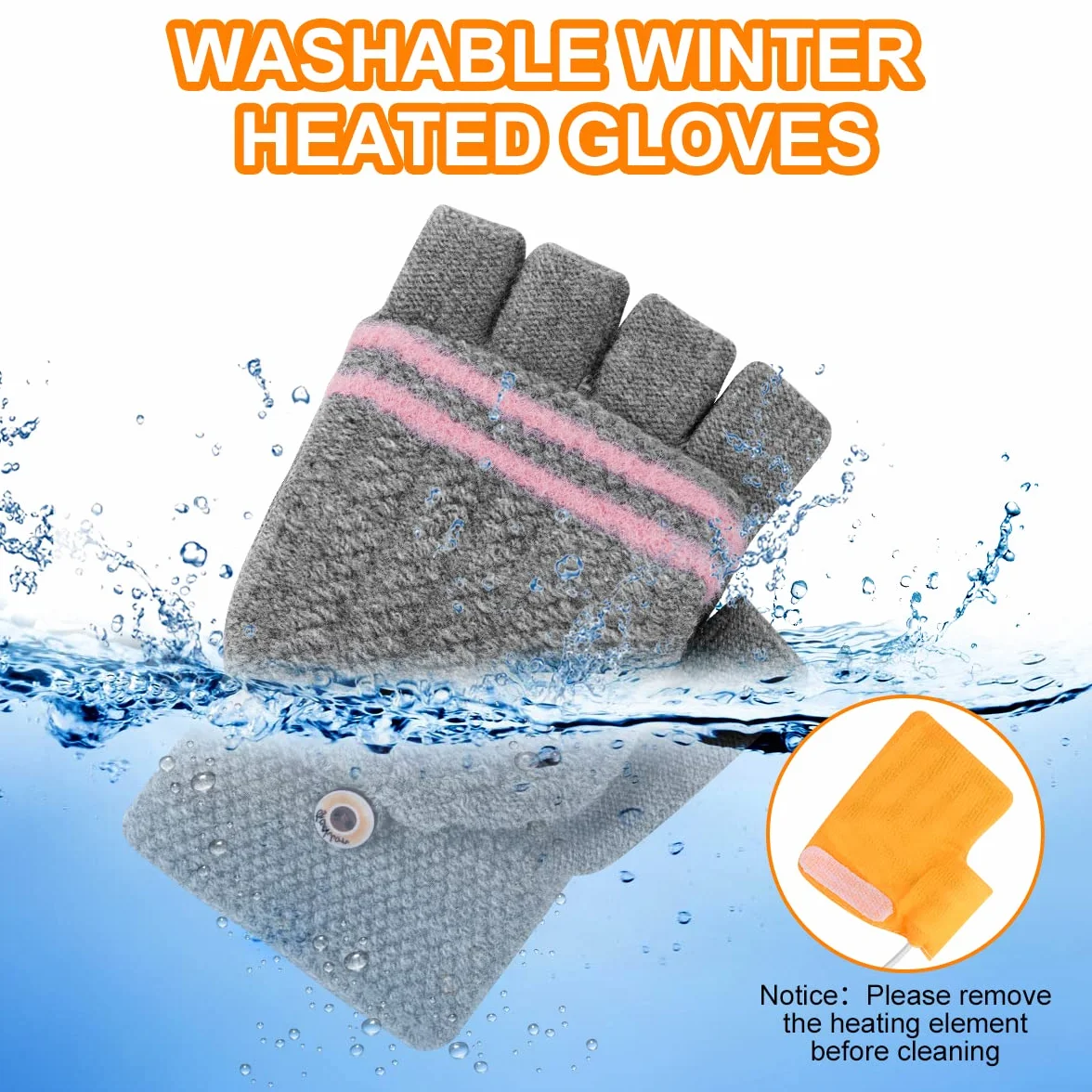 Flintronic Guantes Calefactables USB, Guantes Térmicos USB Unisex de Invierno, Guantes de Medio Dedo con Cubierta para el Dedo, Guantes de Tejer Lavables para Ciclismo/Esquí/Portátiles/Oficina-Rosa