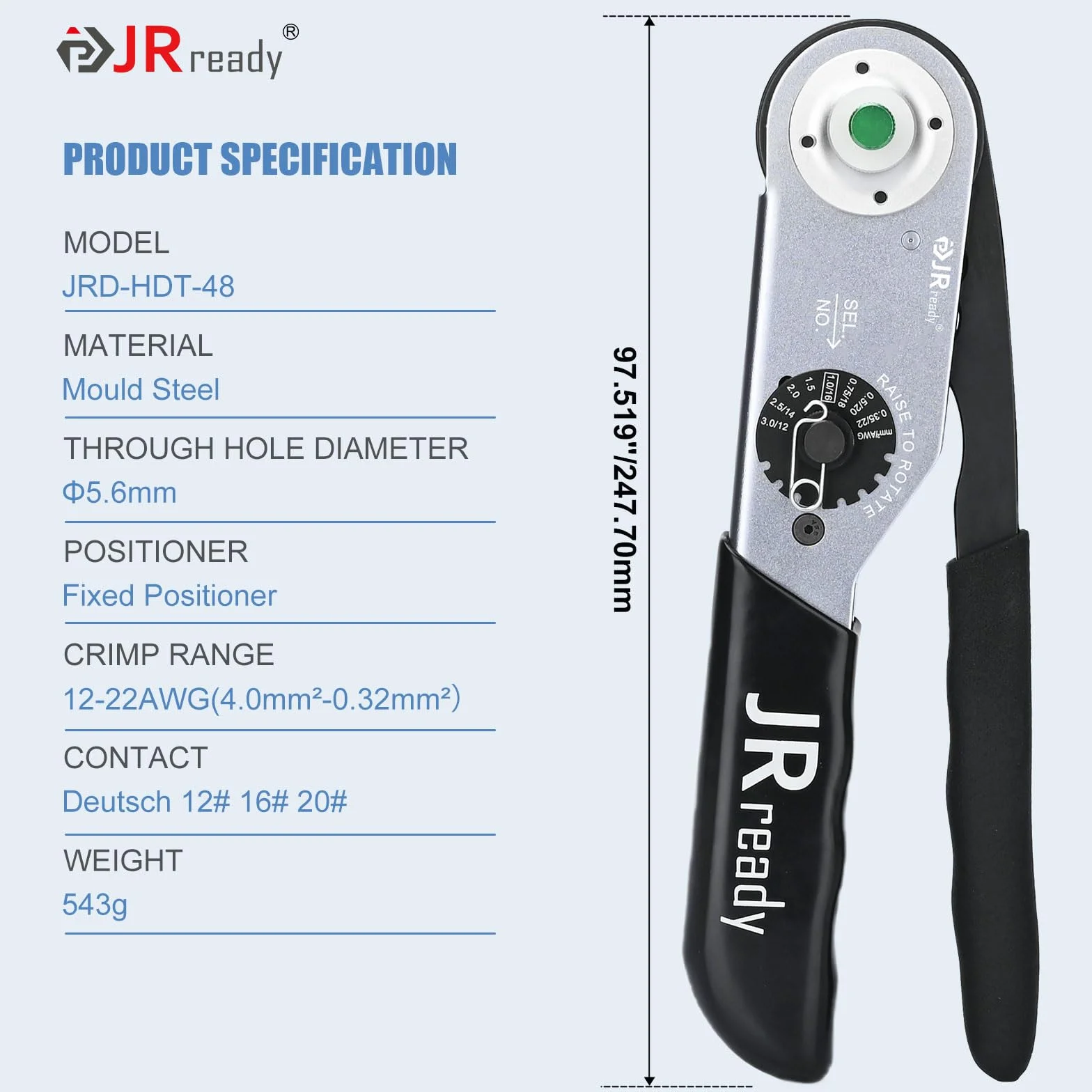 JRready JRD-HDT-48 Herramienta de Crimpado Deutsch para Contactos Sólidos 12-22AWG