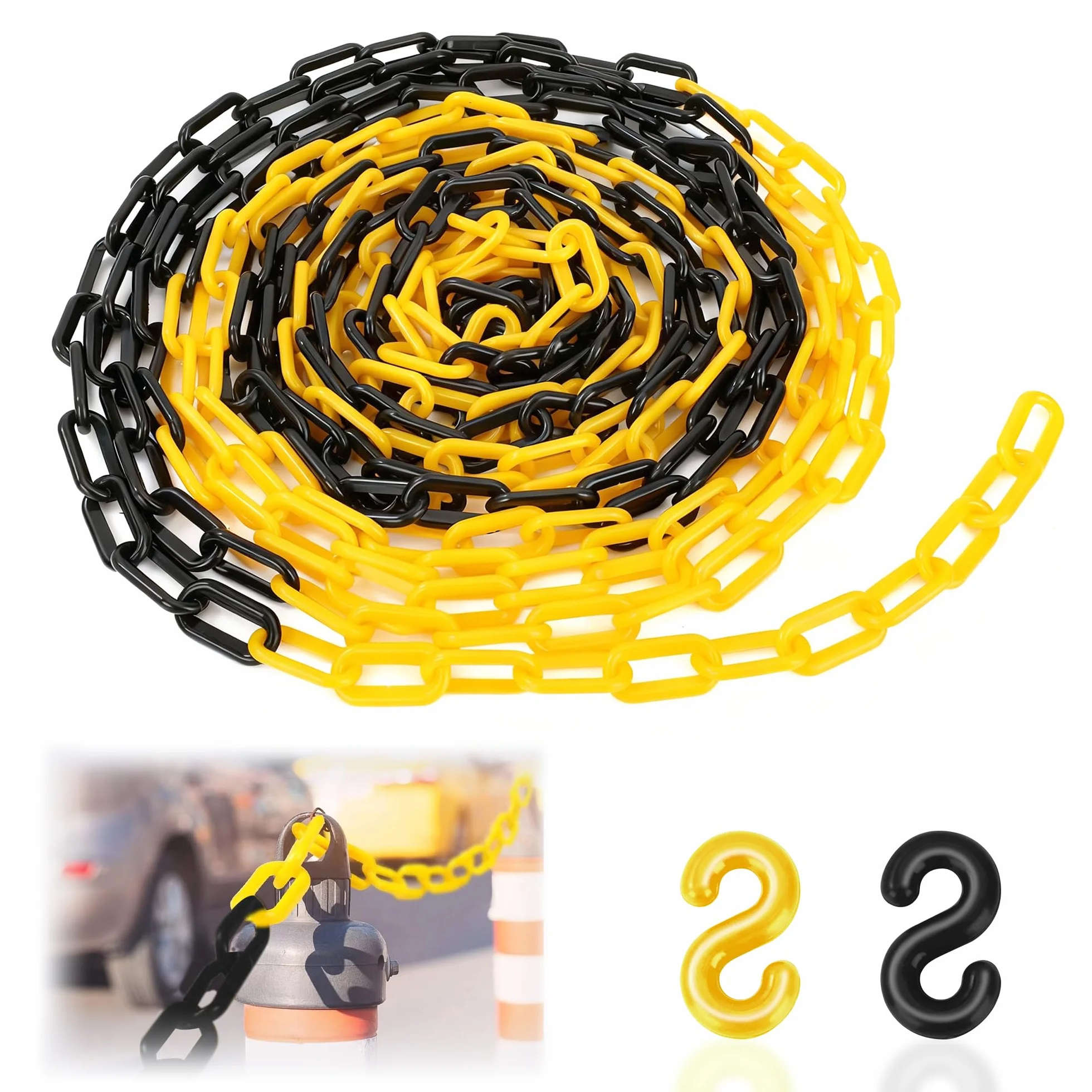 Barrera de Cadena de Plástico 10mx8mm Amarillo Negro para Seguridad Estacionamiento