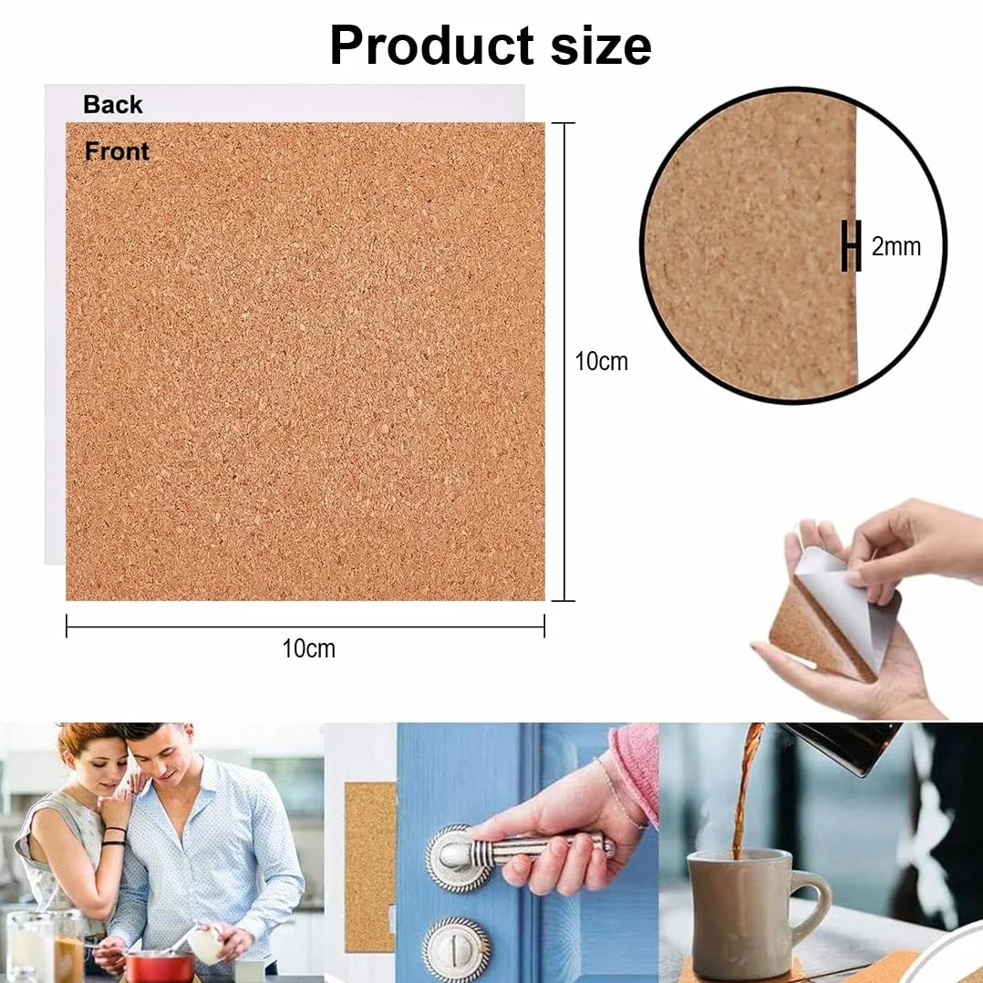 Placas de Corcho Autoadhesivas 10x10 cm, 50 Unidades para Proyectos Creativos de Bricolaje