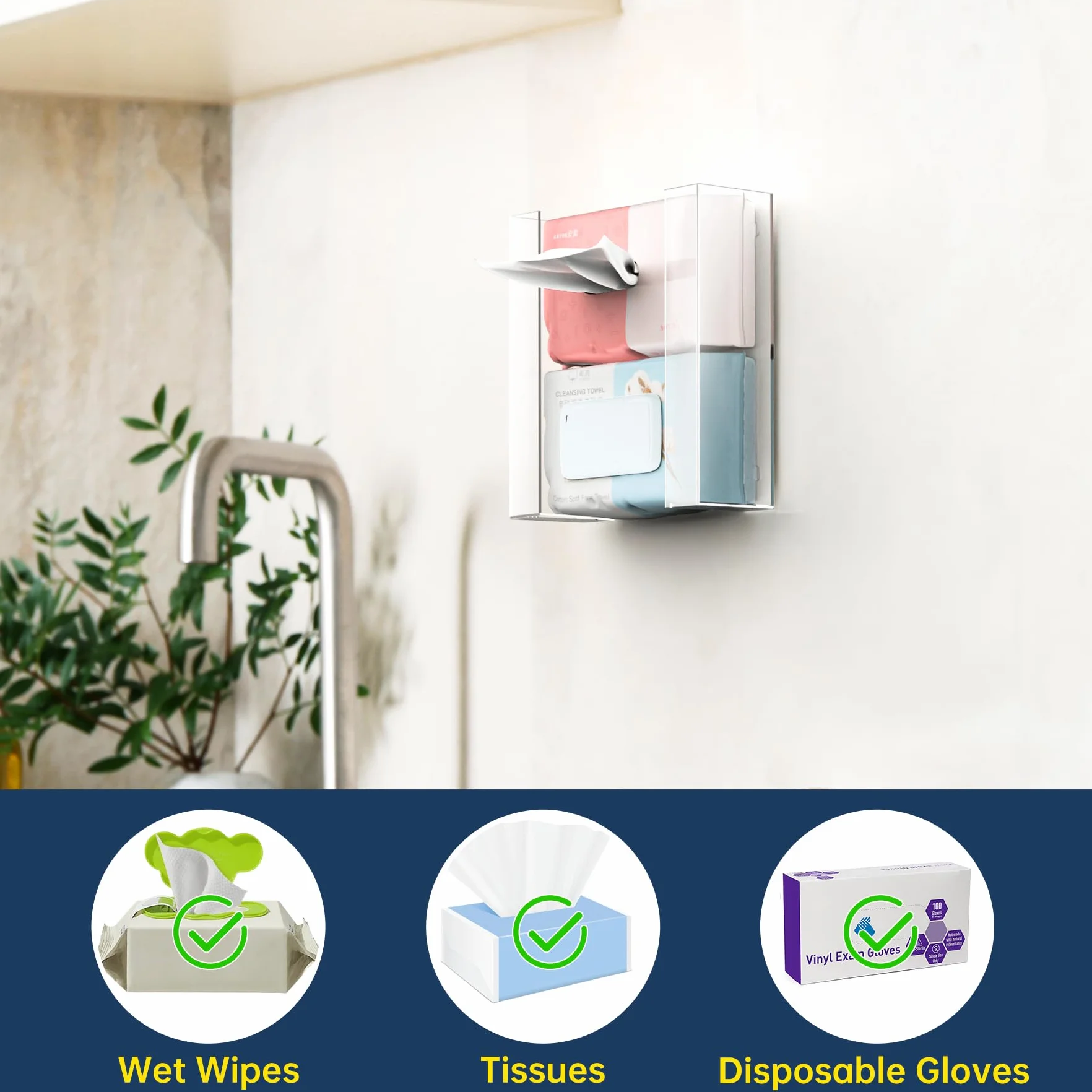 NiHome Soporte de Pared para Guantes, Dispensador para 2 Cajas, Cocina, Baño, Laboratorio