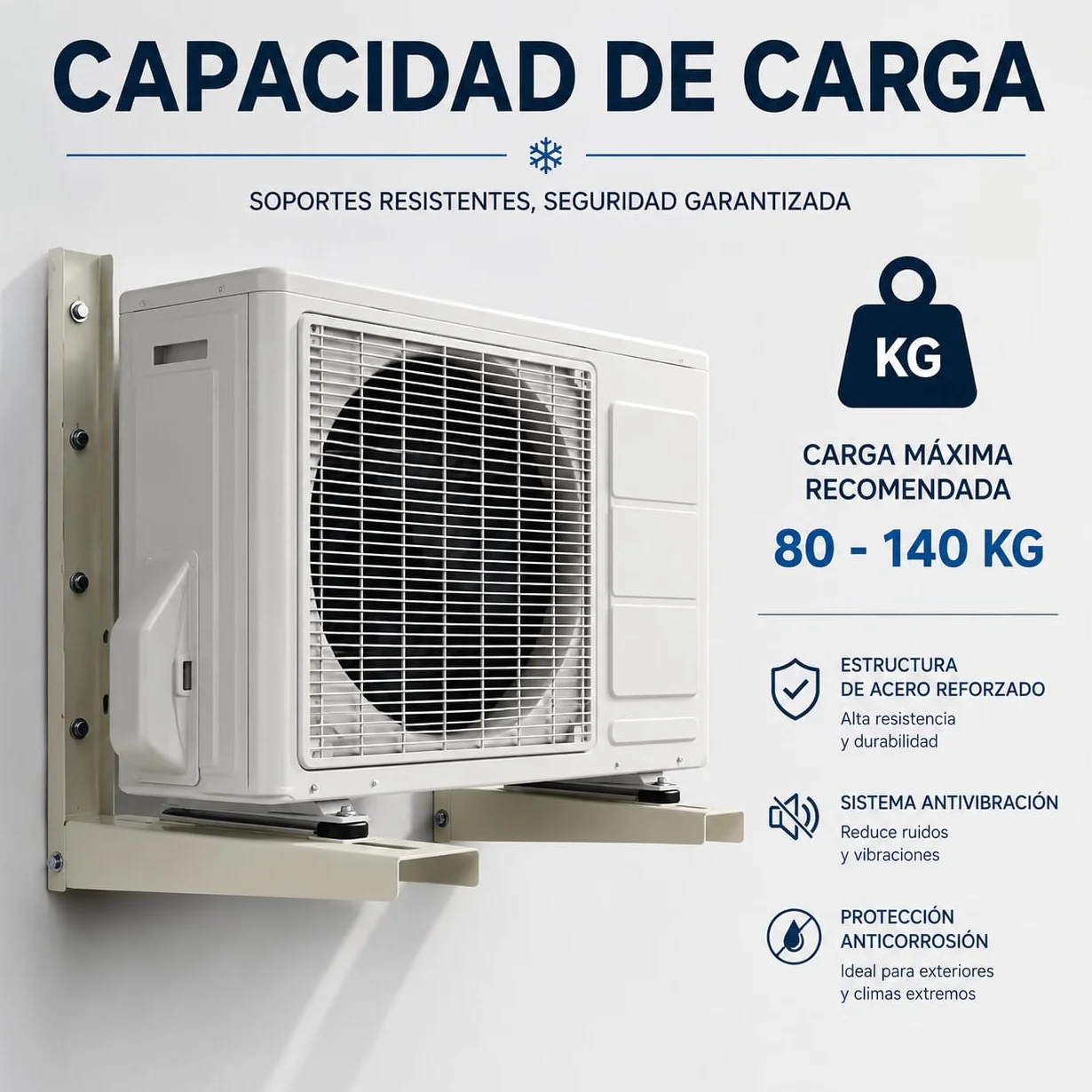 Juego de Soporte Exterior para Unidad de Aire Acondicionado 500x450x55x1,5 mm Estructura Soldada Pack Antivibradores