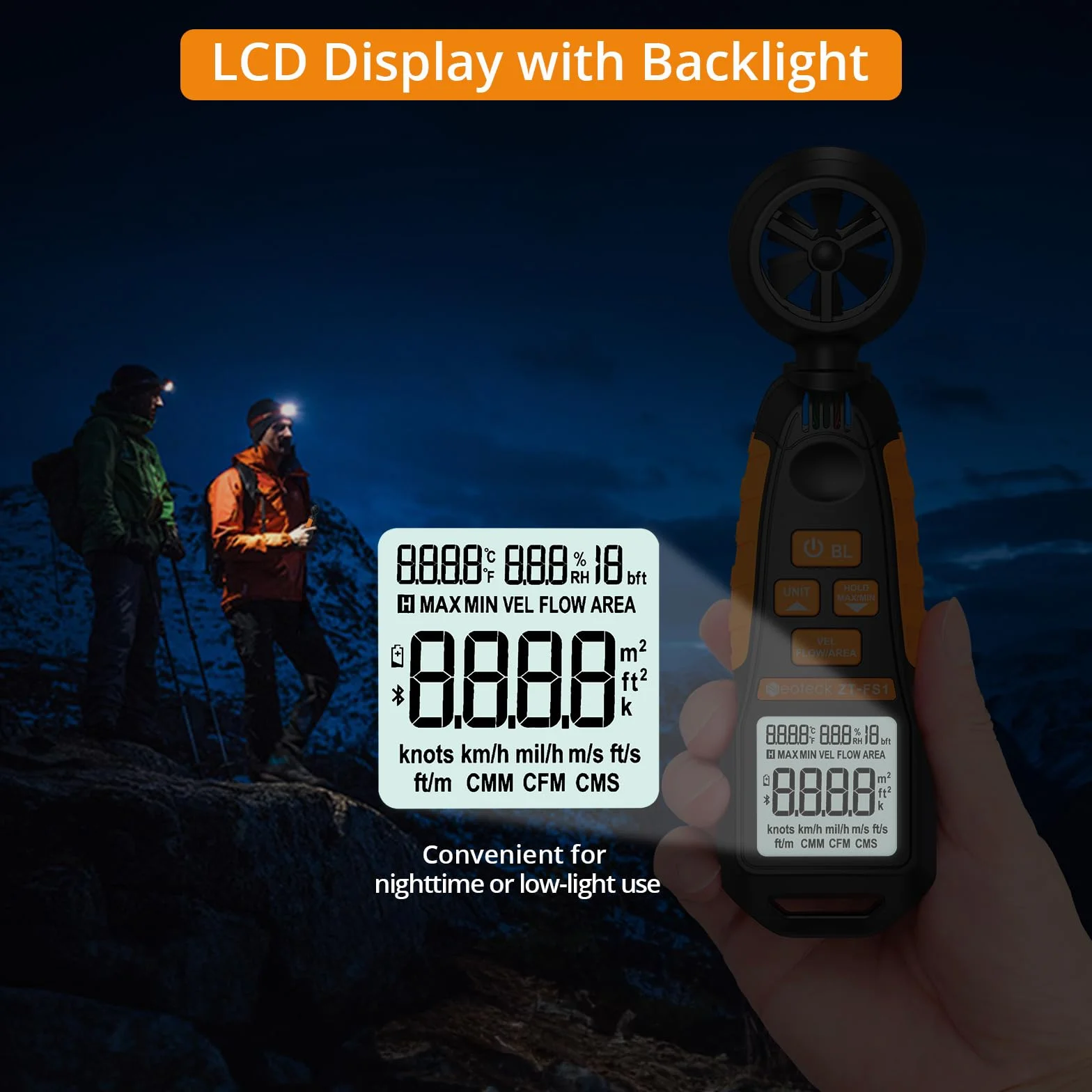 Anemometro Portátil Neoteck Medidor de Velocidad del Viento Digital con LCD Retroiluminación